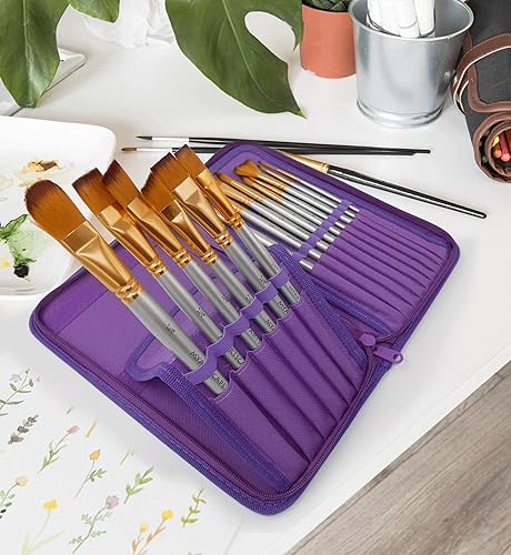 Miniatura 5 de MyArtscape Pinceles de pintura  Juego de 15 pinceles de arte para acuarela, acrílico, óleo y pintura facial, pinceles de artista de mango corto con