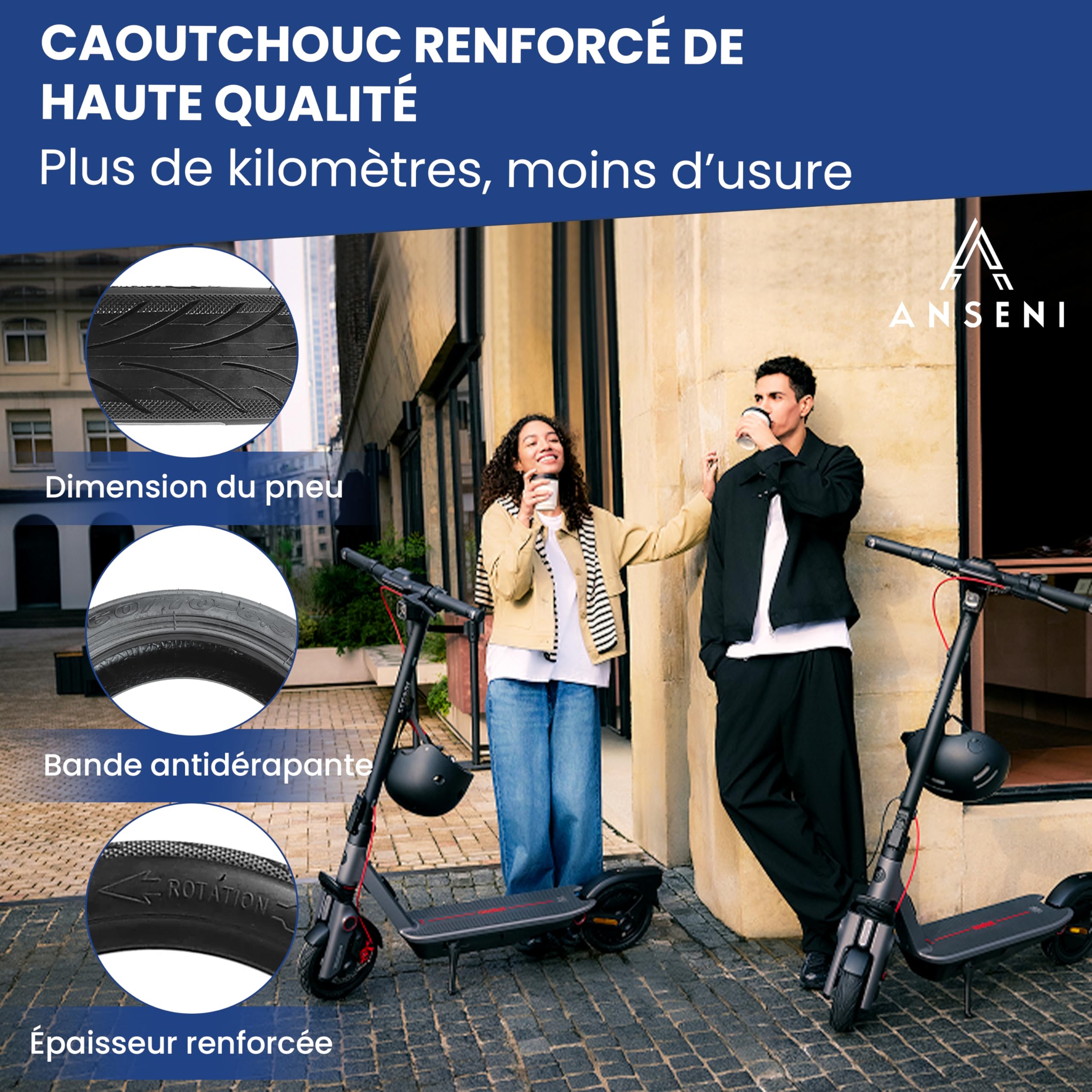 ANSENI Pneu 60/70-6.5, Roue 10 Pouces 10x2.50-6.5 compatible avec Trottinette Electrique Xiaomi 5/ 5Pro/ 5 Max/Segway Ninebot E3 E/Ninebot Max G30/G30D/ F2 Pro/Smartgyro K2 (1 unité)