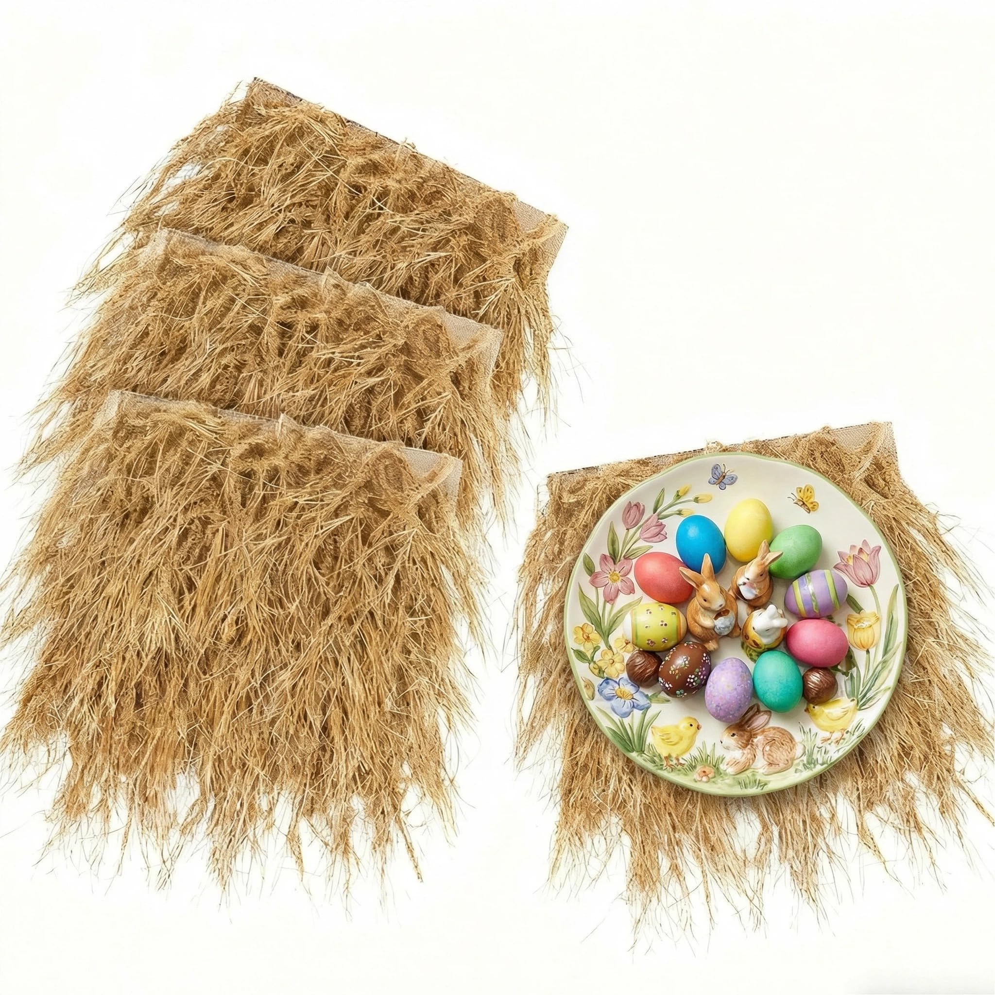 XLX TURF Fake Hay Table Placemats, Realistic Artificial Thatch Straw Mats for Easter Party, Western, Jungle Safari, Wild One Birthday, Baby Shower