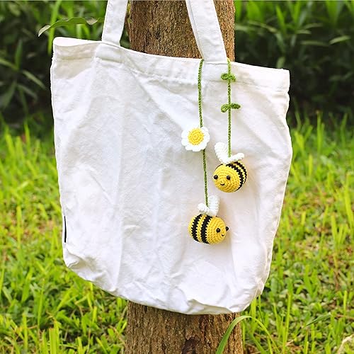 Miniatura 7 de Bunny Crochet Bee - Soporte para espejo retrovisor para automóvil, bonito adorno colgante de coche de abejorro, un regalo para los amantes de las