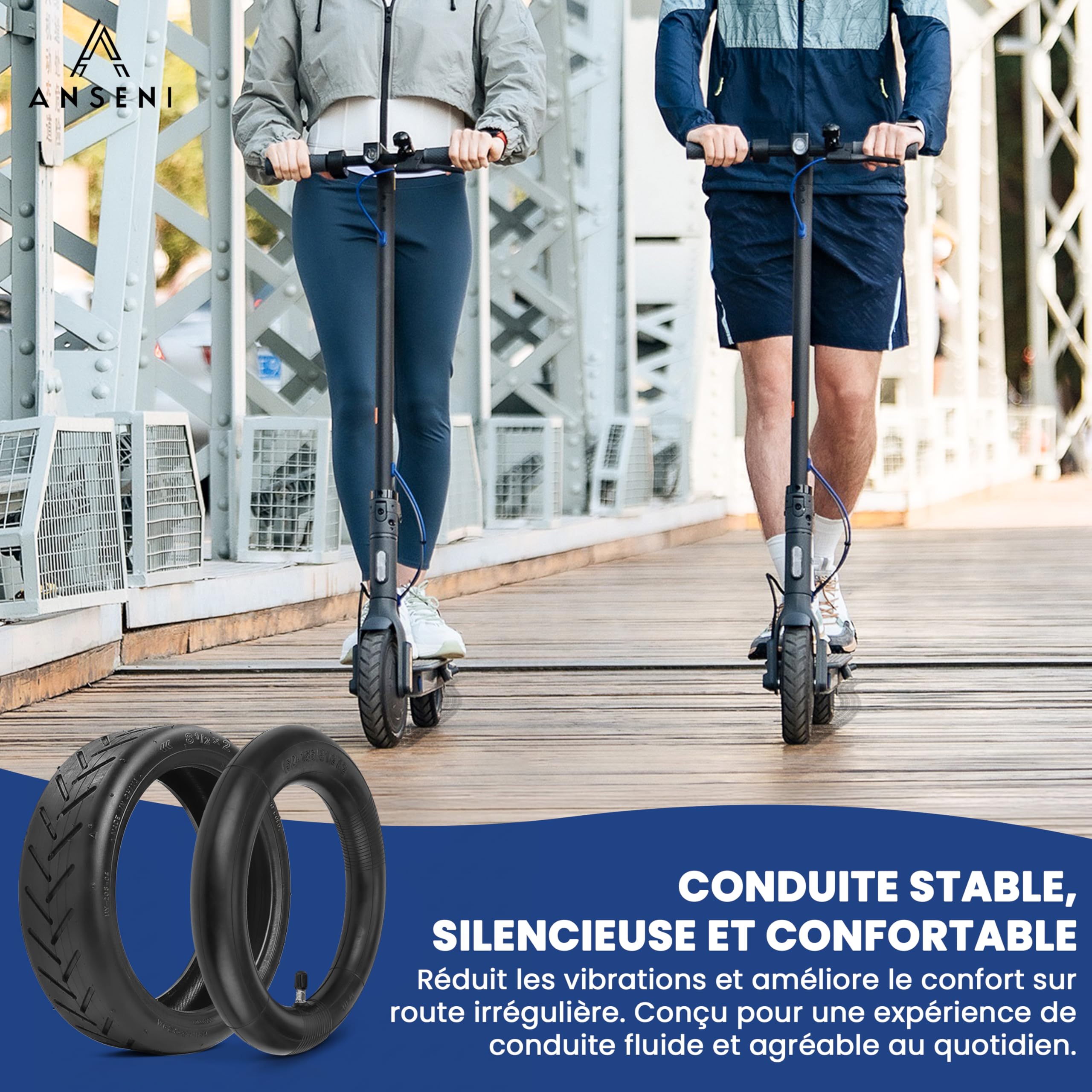 ANSENI Pneu et Chambre à air 8.5 Pouces, Roue 50/75-6.1, Pneu 8 1/2X2 Pour Trottinette Electrique Xiaomi M365/Pro/Pro2/1S/Essential Et Wispeed T855/T850 (2 Pneu+ 2 Chambre à air)