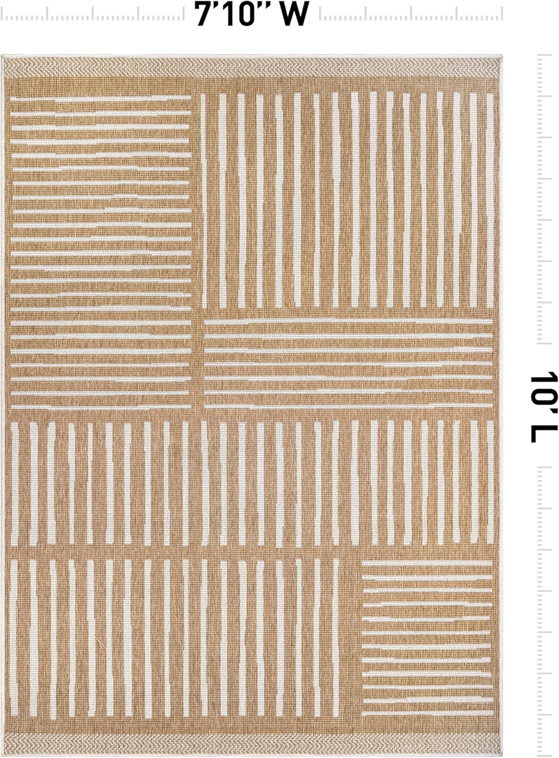 Rugshop Natural Contemporary Stripe Indoor/Outdoor Large Area Rug, Weather Resistant & Reversible, for Large Living Room, Dining Room and Deck, 7'10" x 10'