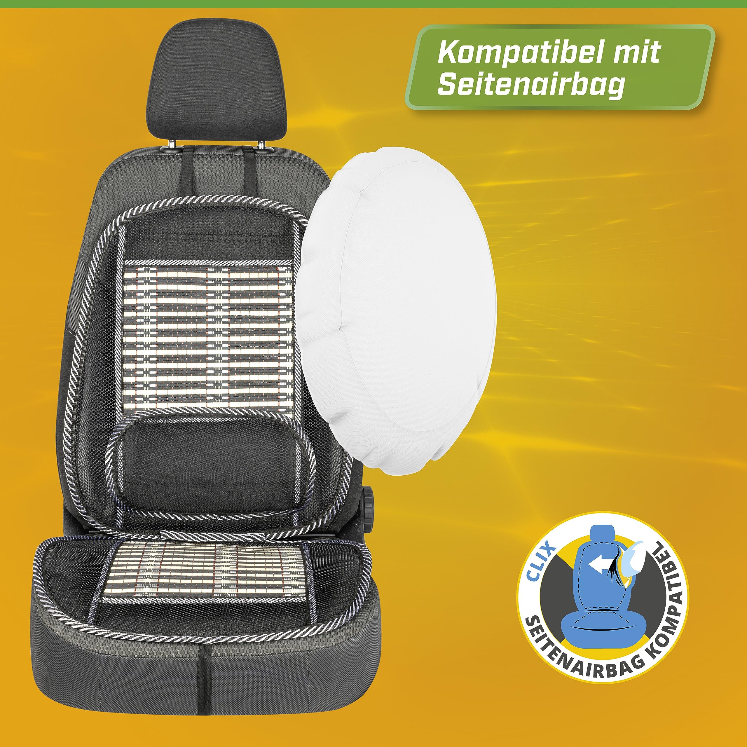 Walser CarComfort oddychająca bambusowa nakładka na fotel samochodowy z podparciem lędźwiowym, uniwersalna nakładka na fotel samochodowy z bambusa, w kolorze beżowym/czarnym