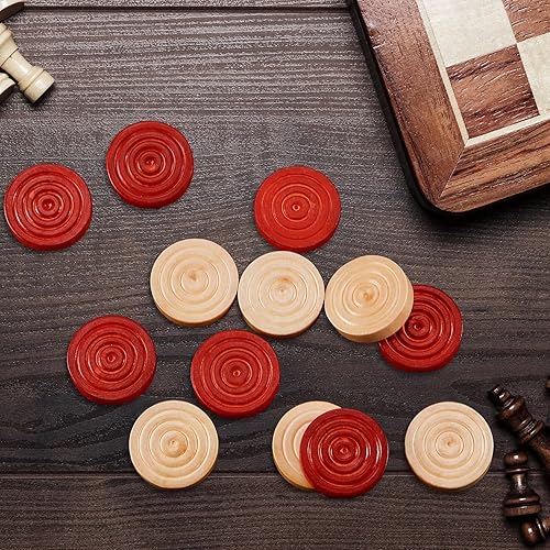 Miniatura 4 de Sumind 48 piezas de madera de damas de 1.06 pulgadas en bolsa de almacenamiento con cordón, juego de mesa con borde apilable para viajes, oficina,