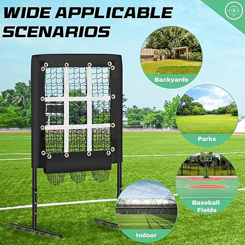 Miniatura 4 de RengueRengue 9 Hole Pitching Net Baseball Pitching Target with Strike Zone, Softball Pitching Aid Net, 3 Level Adjustable Height, Portable Training