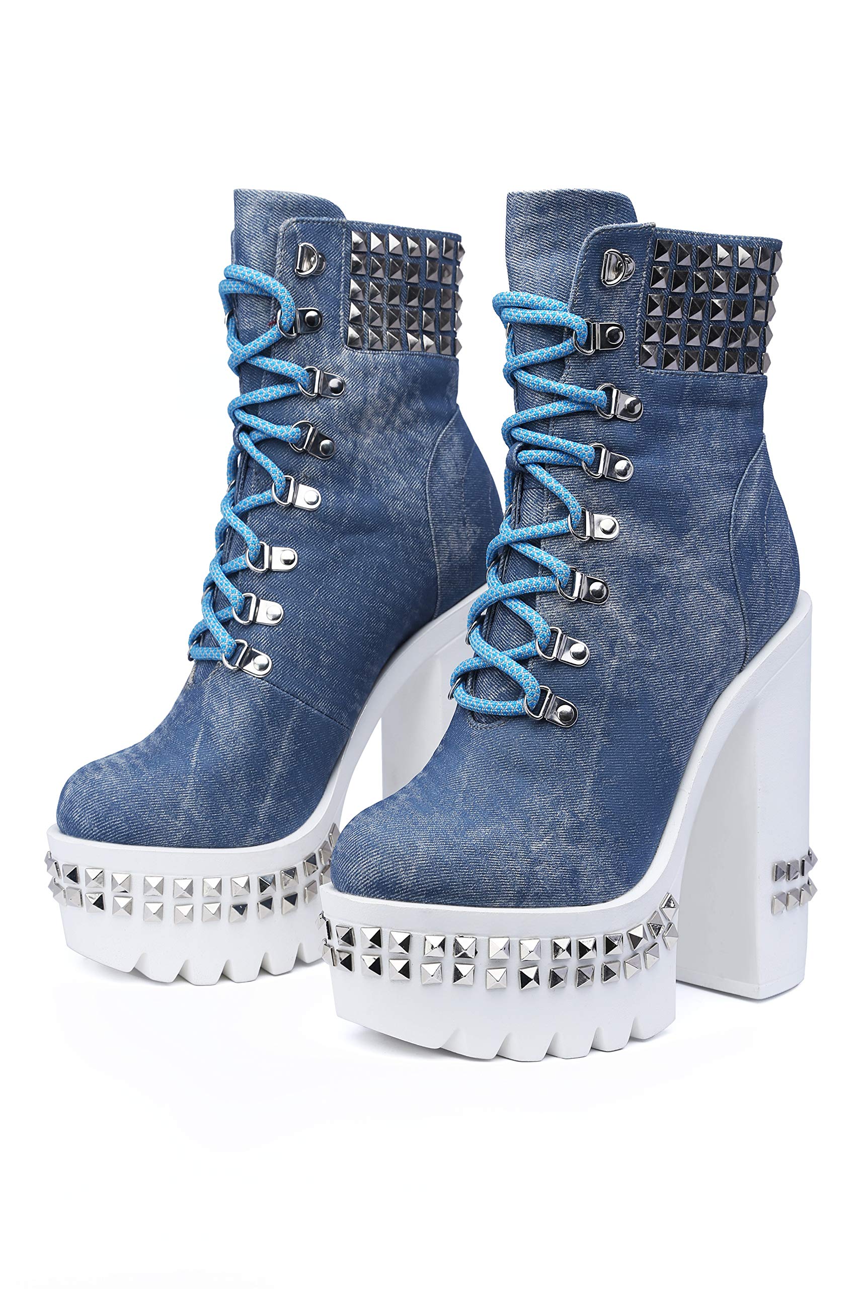 First Class Studded Platform Ankle Boots with Chunky Block Heels for Women