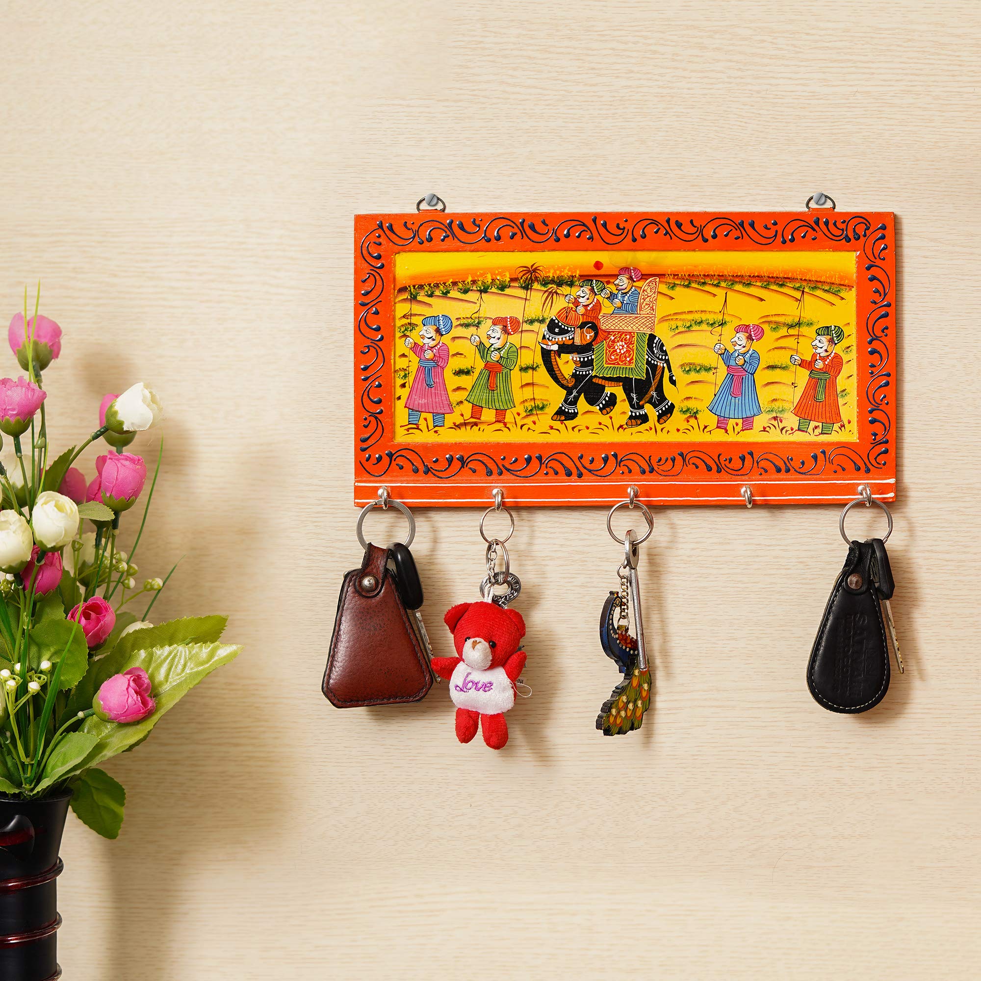 JaipurCrafts Wooden Rajasthani Art Work 6 Hook Hanging Key Holder - Brown (12 x 6 in) (B08HQJN5JJ) Amazon Price History, Amazon Price Tracker