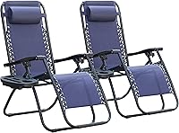 Homall Zero Gravity Chairs Set of 2 - Folding Outdoor Recliners with Cup Holders & Pillows for Patio, Beach, Poolside (Blue)