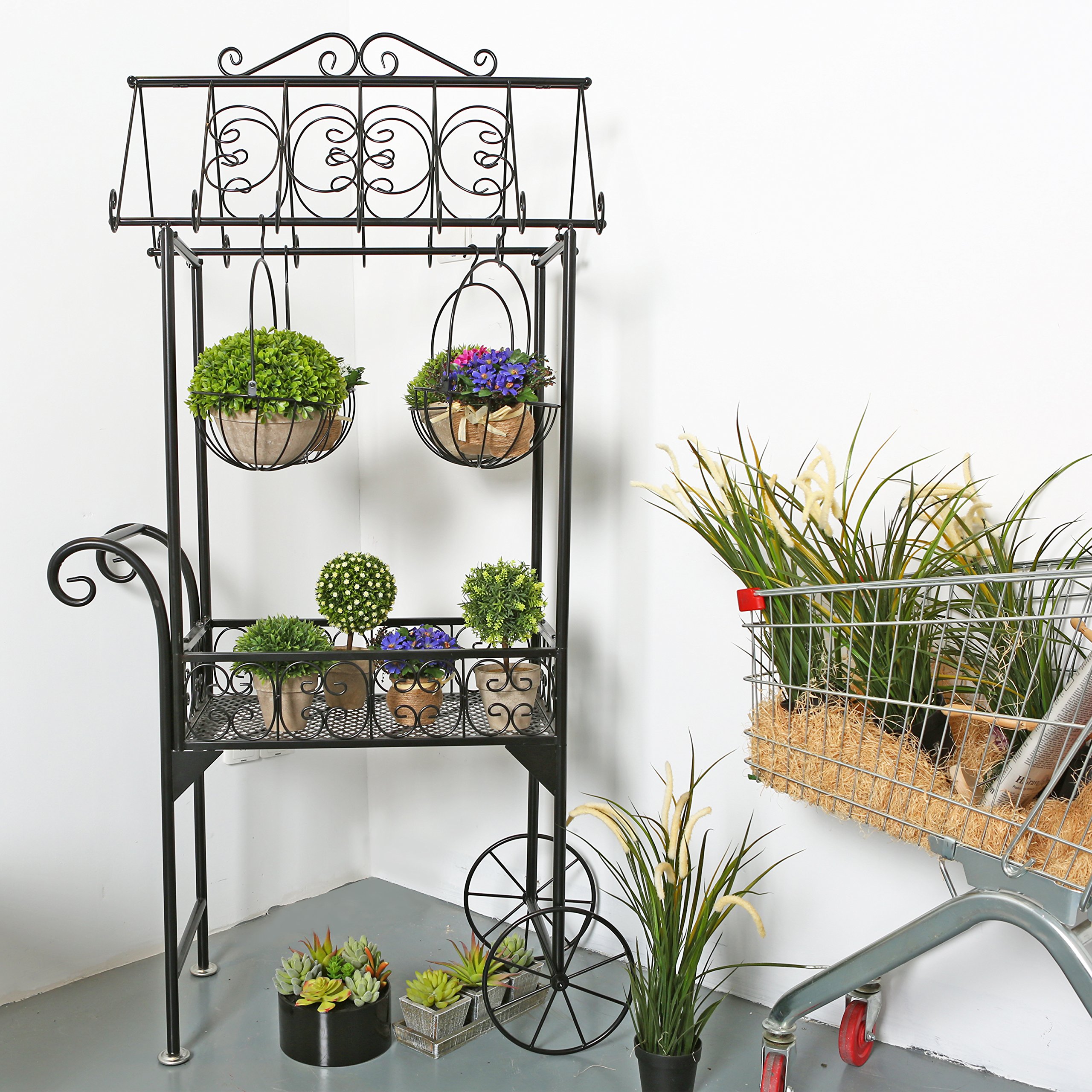 Buy MyGift Large Black Metal Freestanding Scrollwork French Trolley Cart Plant Stand w/ 4