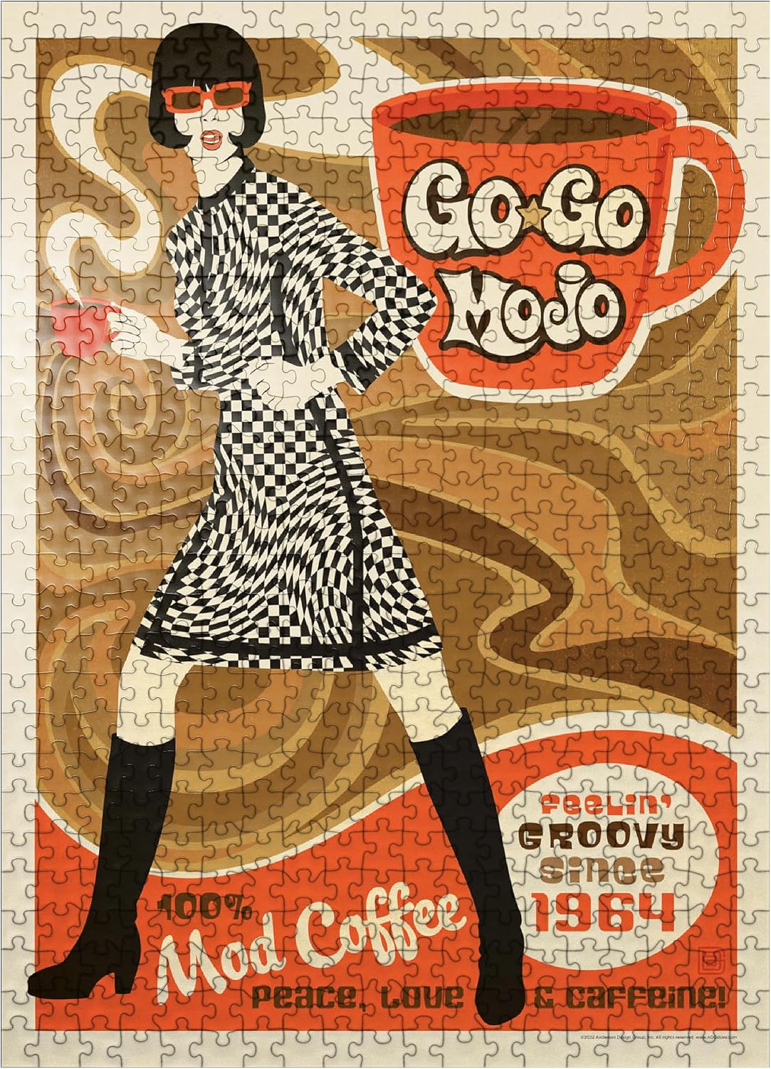 MyPuzzle Go-Go Mojo Coffee, Vintage Poster - Premium 1000 Piece Jigsaw Puzzle for Adults