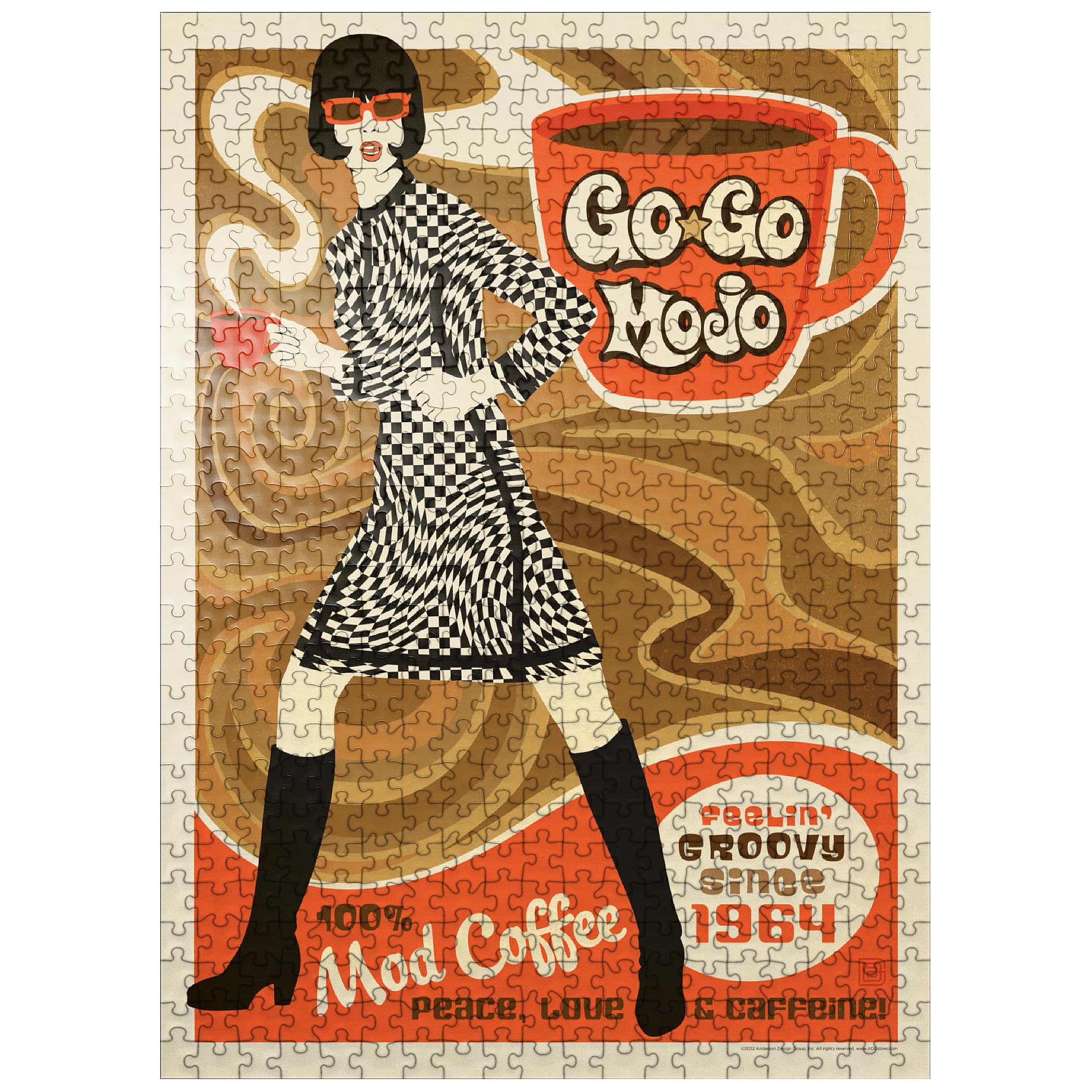 Coffee Pattern Vintage Poster Jigsaw Puzzle - 500 Pieces, Premium Quality, Made In USA, For Adults