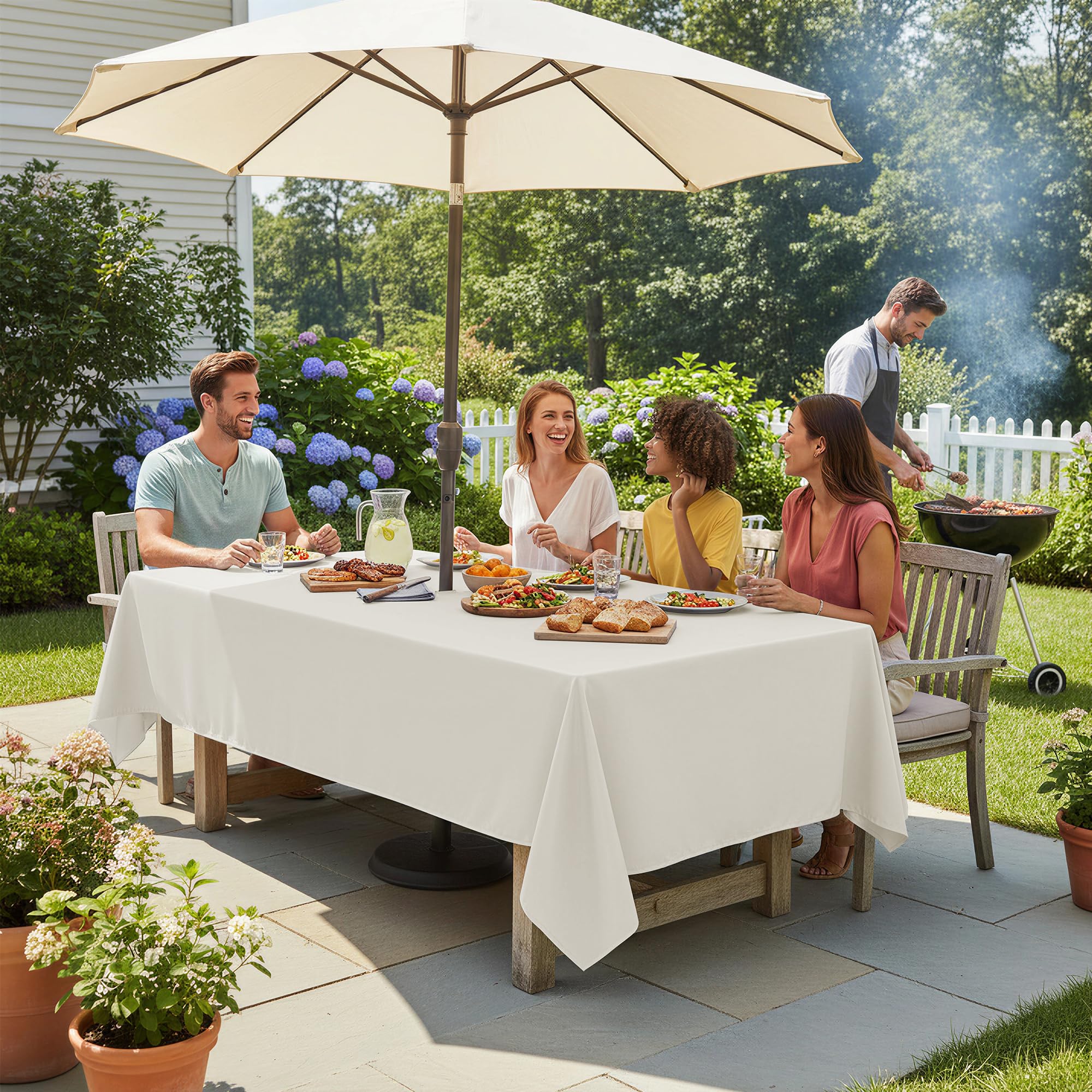 Lushvida Rechteckige Outdoor-Tischdecke mit Schirmloch und Reißverschluss, 152,4 x 304,8 cm, waschbar, wasserdicht, auslaufsicher, knitterfrei, für Terrasse, Sommer, Picknicks, Grillabende, beige
