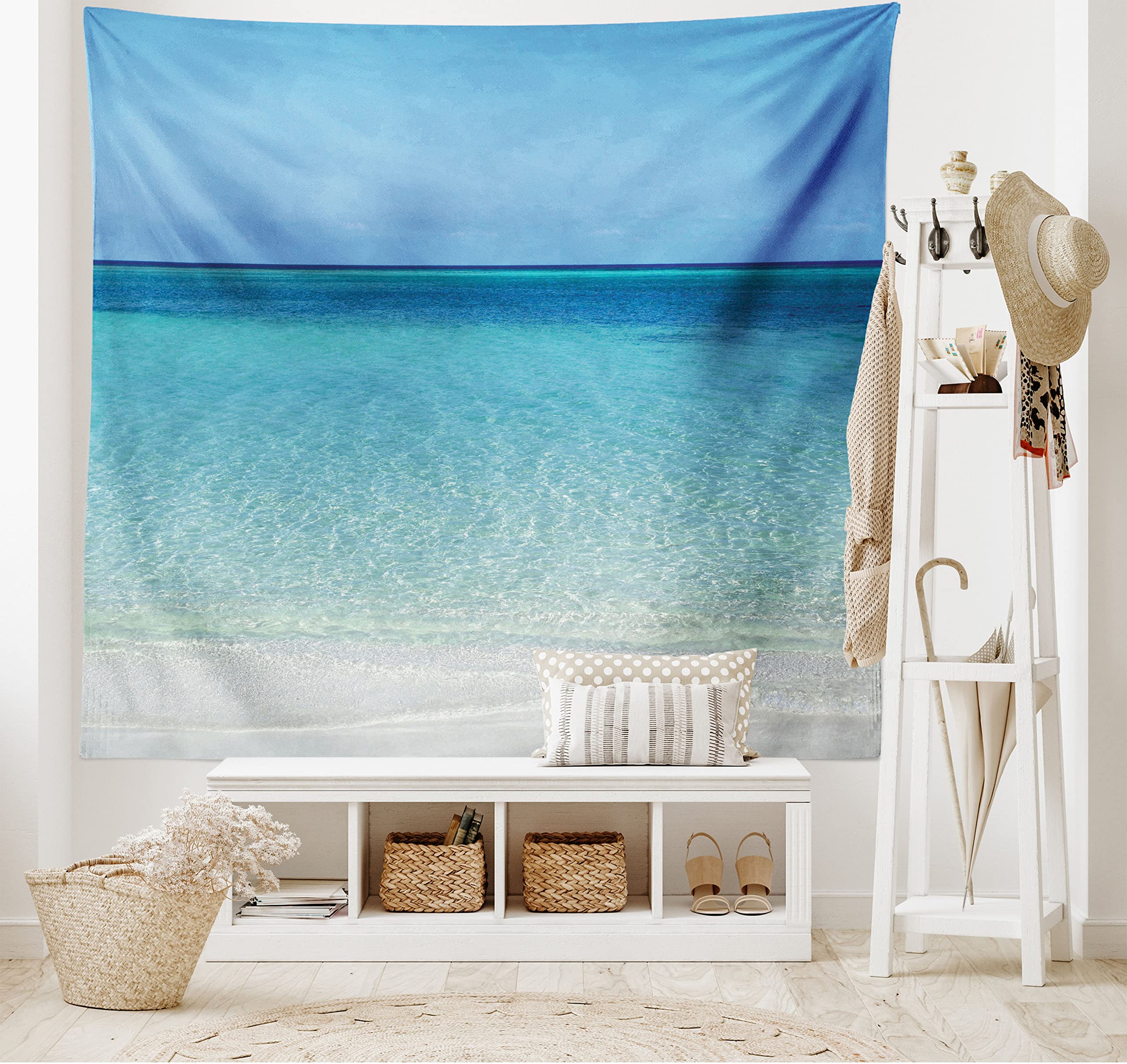 Ambesonne Ocean Tapestry, A Clear Water at Beach in Atlantic Sea Cuba by Coasts with The Sky and Horizon Scenery of Artwork, Wide Wall Hanging for Bedroom Living Room Dorm, 60