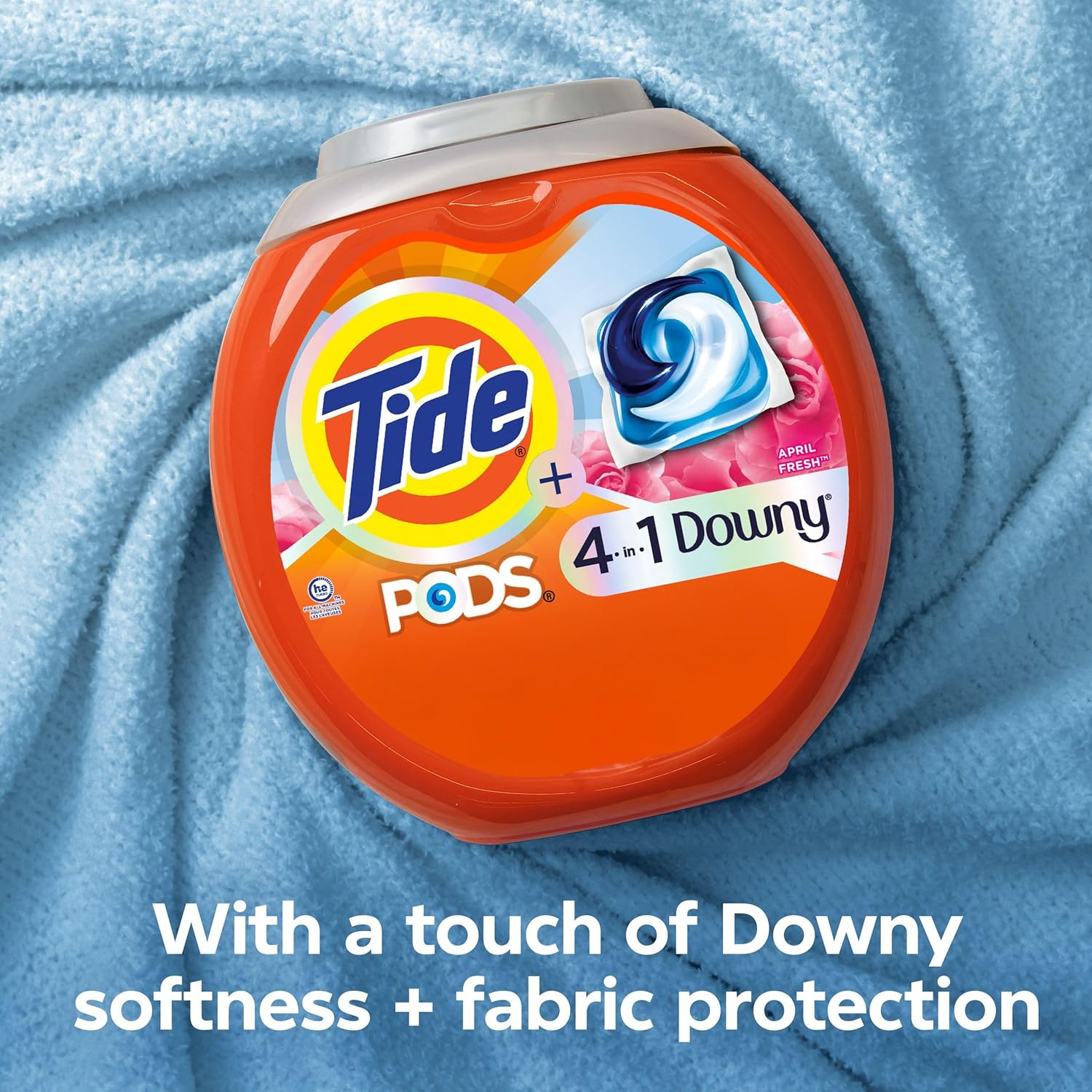 Tide PODS Laundry Detergent soap with a touch of Downy 4-in-1 Detergent, 32 Count, Stain Remover, Freshness, Softness, Fabric Protecter, HE Compaible