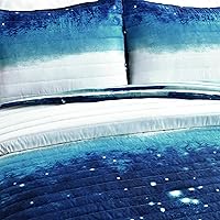 Vista 9 de Lush Decor Space Star - Juego de edredón de 2 piezas, tamaño individual, azul marino y blanco, estampado de rayas de acuarela reversible