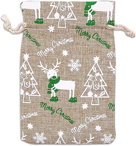 Miniatura 25 de TheDisplayGuys - Paquete de 12 bolsas de regalo de lona de yute reutilizables de 6 x 8 pulgadas con cordones (estrellas blancas, medianas)