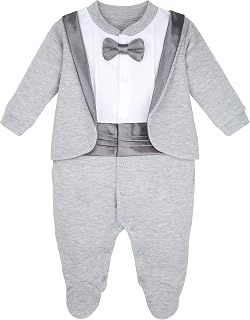 Baby Boy Gentleman Tuxedo Footie Christmas Holiday Outfit with Bow Tie