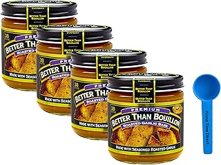 Better Than Bouillon Roasted Garlic Base 8 oz (Pack of 4) Bundle with PrimeTime Direct Teaspoon Scoop with BTB Authenticit...