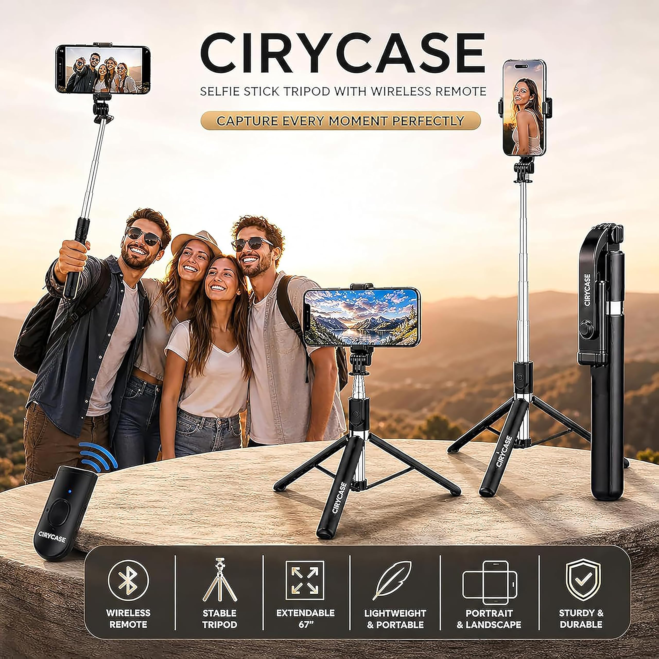 CIRYCASE® Selfie Stick Tripod, 67 inch /170CM Reinforced Tripod for Mobile Phone, Multi-Functional Bluetooth Long Selfie Stick for Travel,Vlogging,Compatible with iPhone and All Smartphones — Amazon image 9