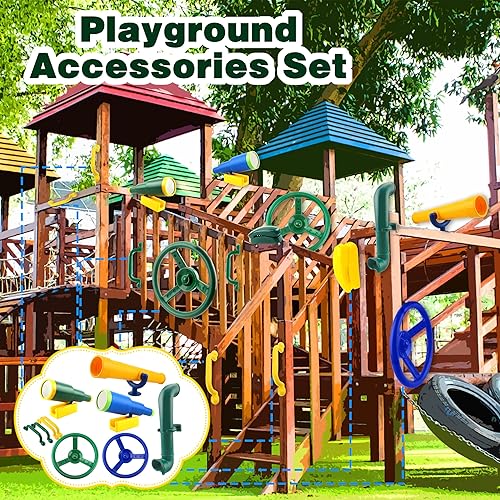 Miniatura 5 de Juego de 11 piezas de columpio para patio de recreo, accesorios de plástico para volante pirata con asas de seguridad, telescopio, periscopio,