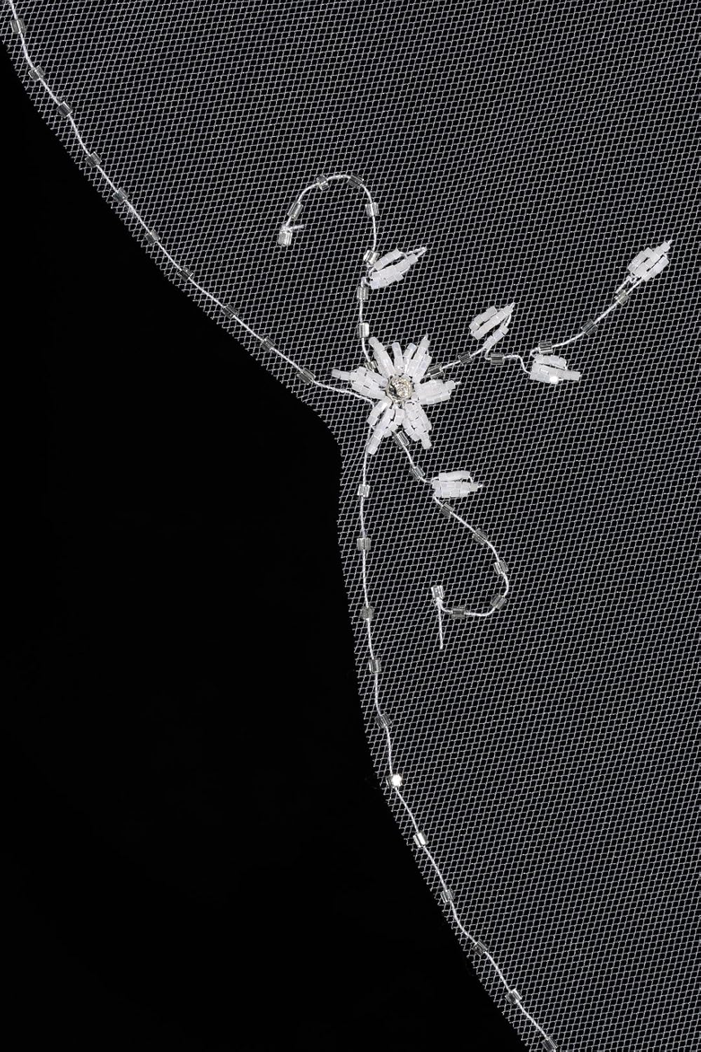 SAMKY 2T 2 Tier Floral Pattern Beaded Scalloped Edge Bridal Veil