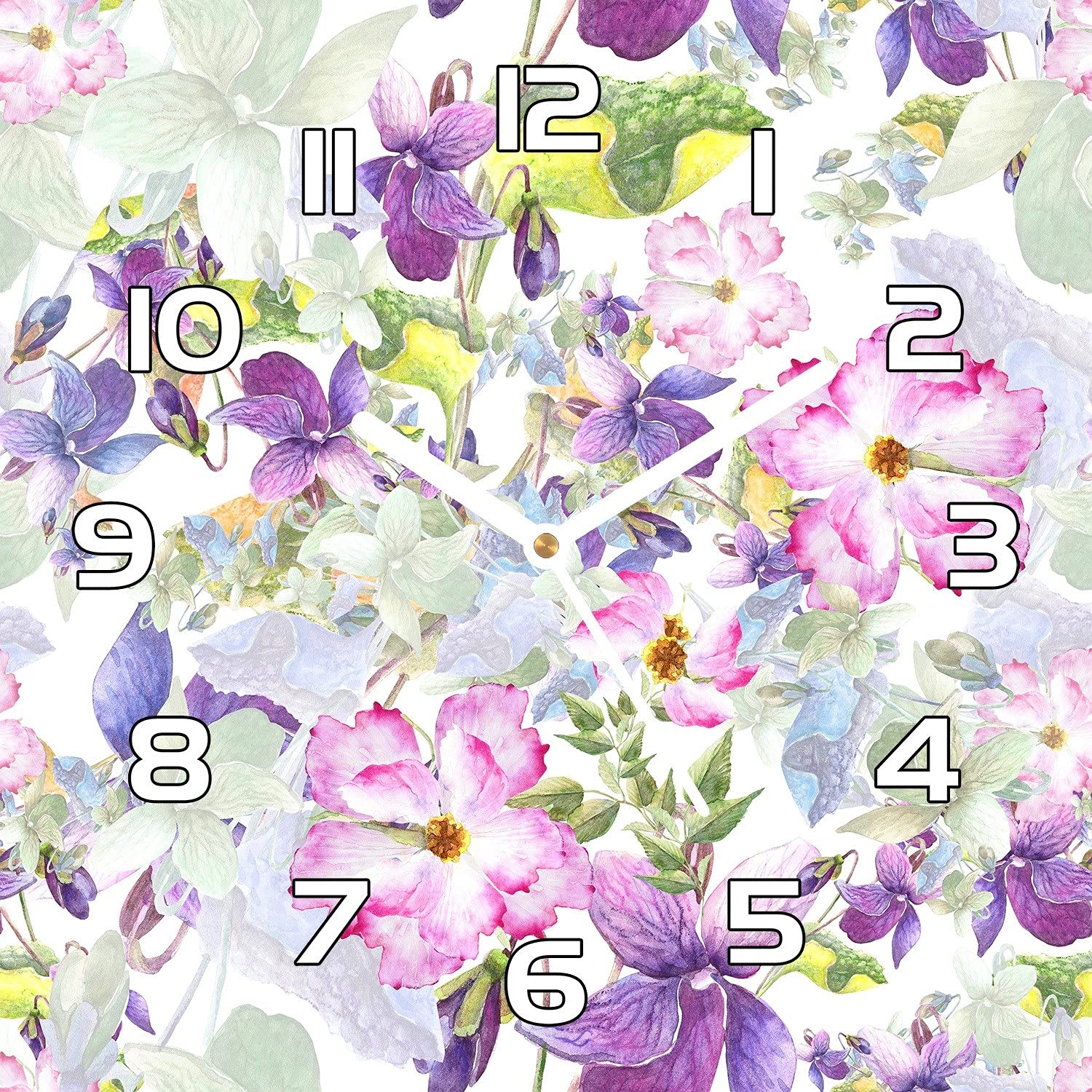 Horloge en verre violet pansy floral 30x30 cm impression murale moderne de salon