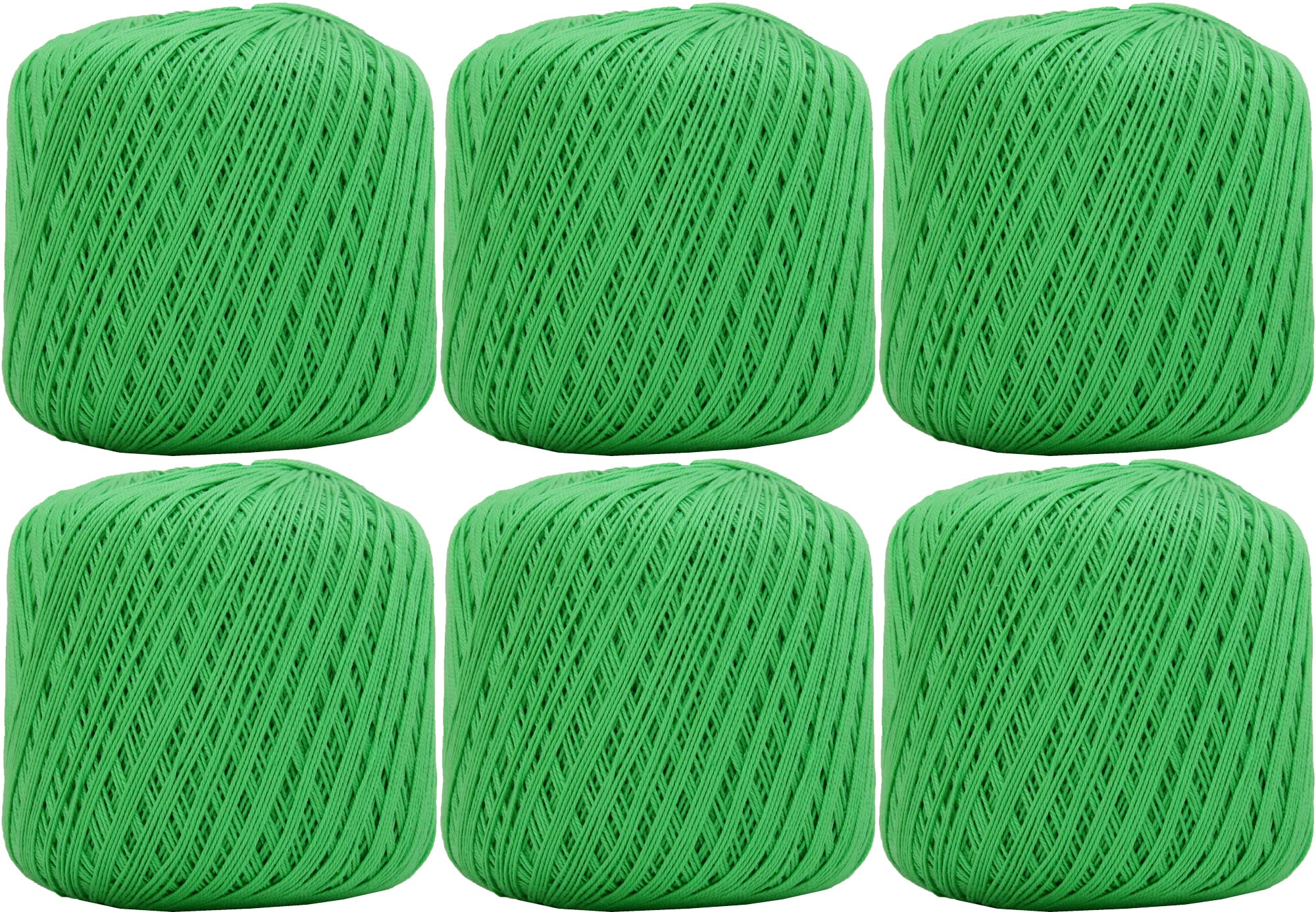 ThreadArt 100% Cotton Crochet Thread Size 10, 6 Ball Pack, Bright Green