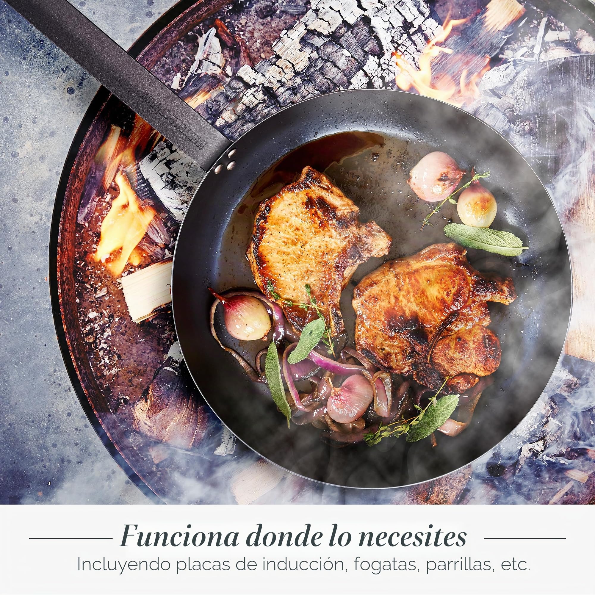 Merten & Storck Carbon Steel Sartén de Acero al Carbono Pre-Seasonada de 30 cm, Hierro Fundido Ligero, Duradera, Asar, Freír, Fácil de Limpiar, Inducción, Apta para Horno hasta 315°C, Negro