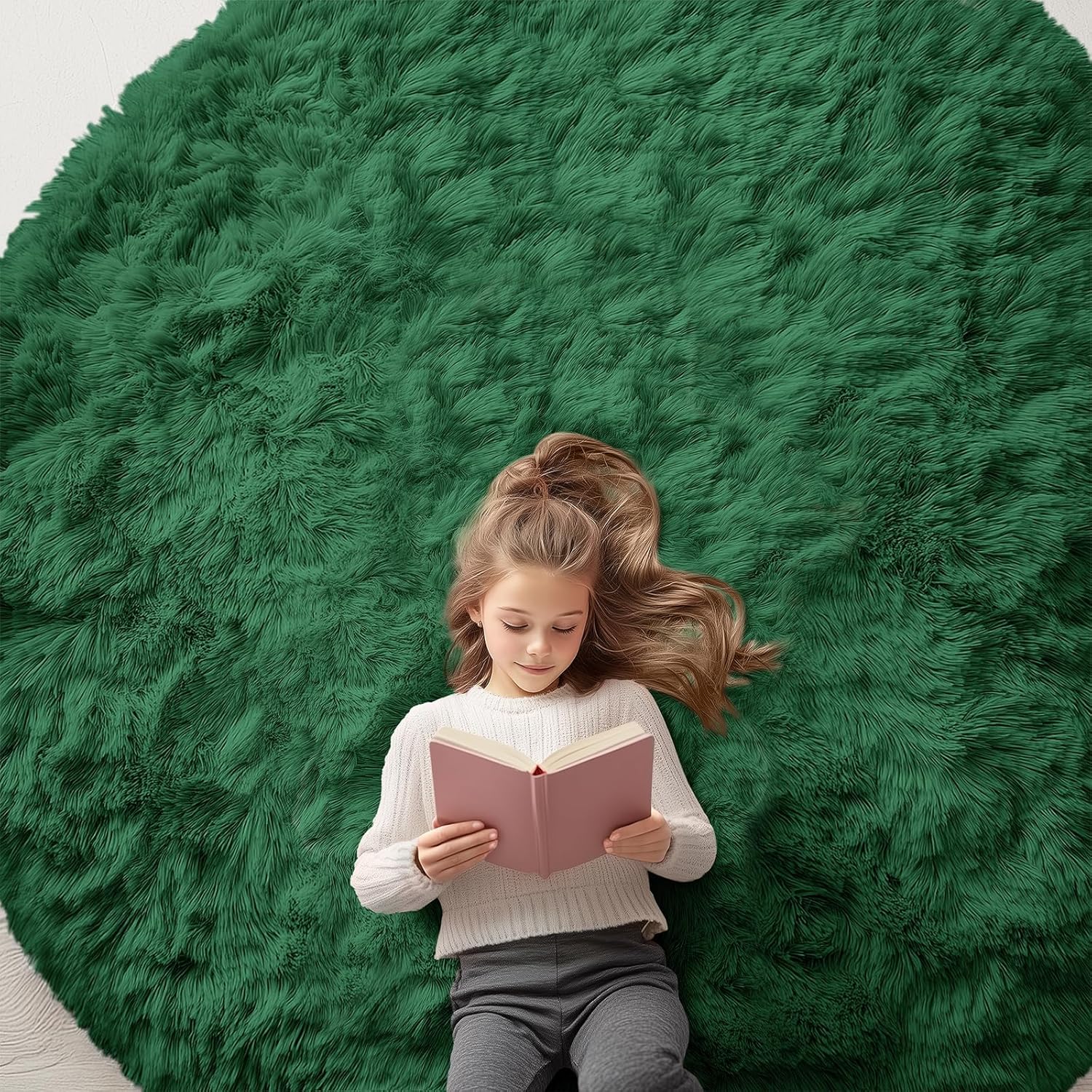 OLANLY Dark Green Round Rugs for Bedroom - Machine Washable, 7 ft Circle Area Rugs for Living Room, Soft and Fluffy Shaggy Carpet for Teen Girls and Boys, Nursery Rooms, Dorms, Home Decor Aesthetic 7 ft Round Dark Green