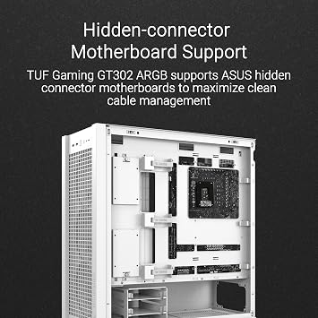 ASUS TUF GAMING GT302 TG ARGB MAXIMUM COOLING DISASSEMBLE PLUG TOP AND SIDE PANELS HIDDEN MOTHERBOARD CONNECTION SUPPORT 4 PIECES 140 X 28 MM FAN E ATX (12x10.9), ATX, Micro-ATX, Mini-ITX - WHITE CASE
