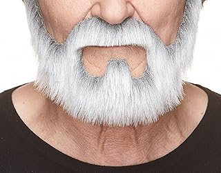 Mustaches Self Adhesive Fake Beard, Novelty, On Bail False Facial, Costume Accessory for Adults, Gray with White Color