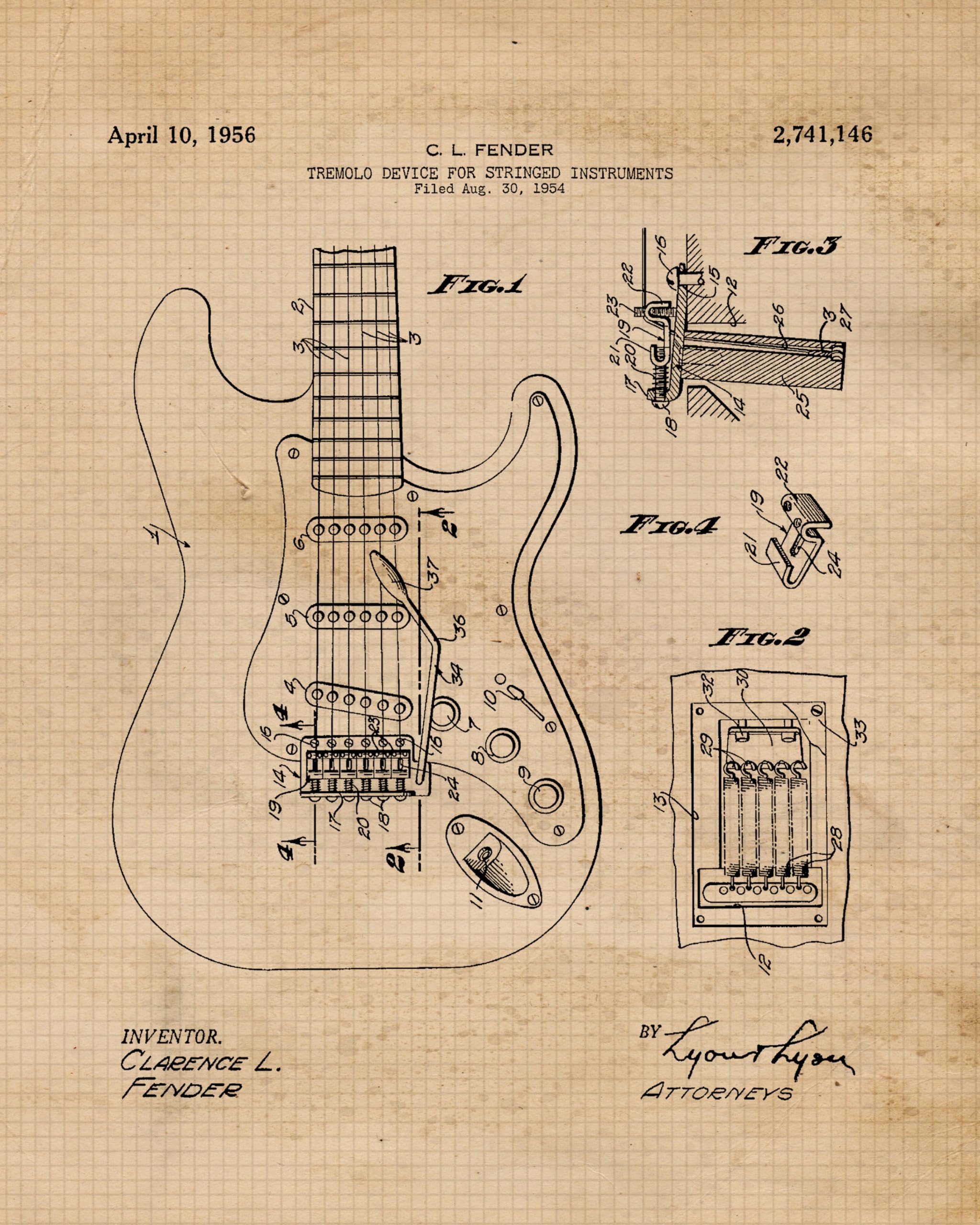Classic Electric Guitars Patent Prints, 6 (8x10) Unframed Photos, Wall Art Decor Gift for Home Work Office Man Cave Garage Music Studio College Student Teacher Coach Rock Roll Band Leo Fender Fans