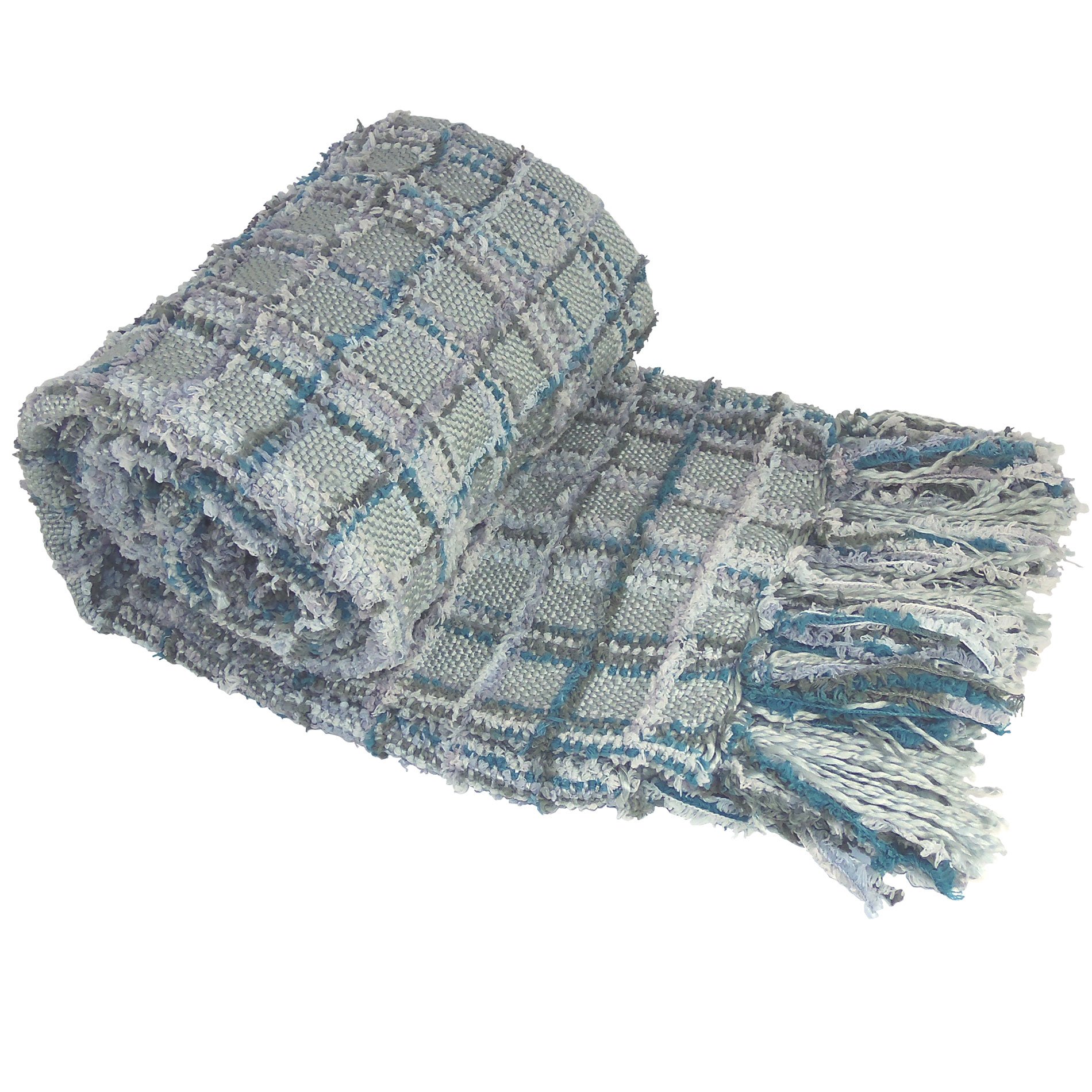 Home Soft Things Multi-Color Chenille Couch Throw Blanket, Grey/Blue, 50" x 60'' Soft Warm Cozy Tartan Blanket with Tassels Throw Blanket for Living Room Bed Sofa Chair Décor