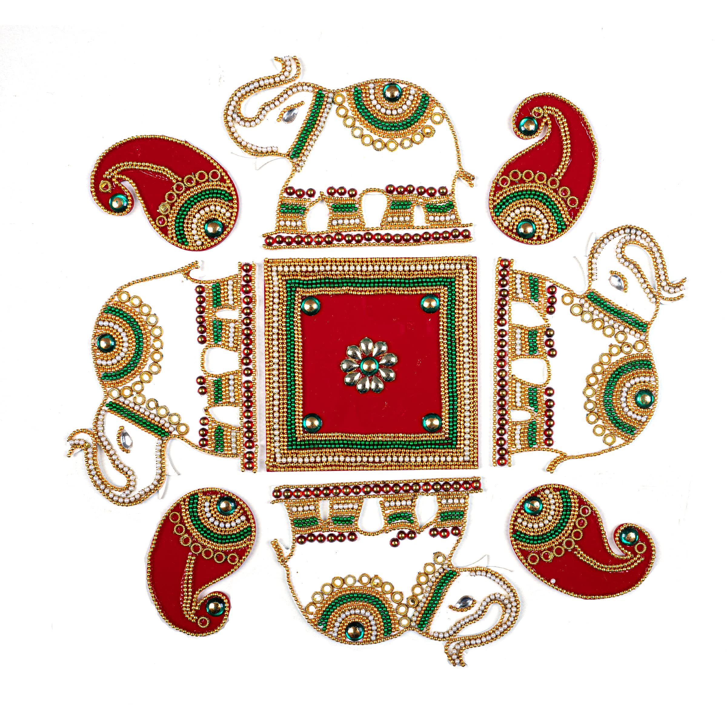 Tarini Gallery Floor Rangoli Acrylic Handcrafted Indian Traditional Home Décor for Diwali Festival Wedding Party Wall Interior Decoration and Gifting (White Elephant)