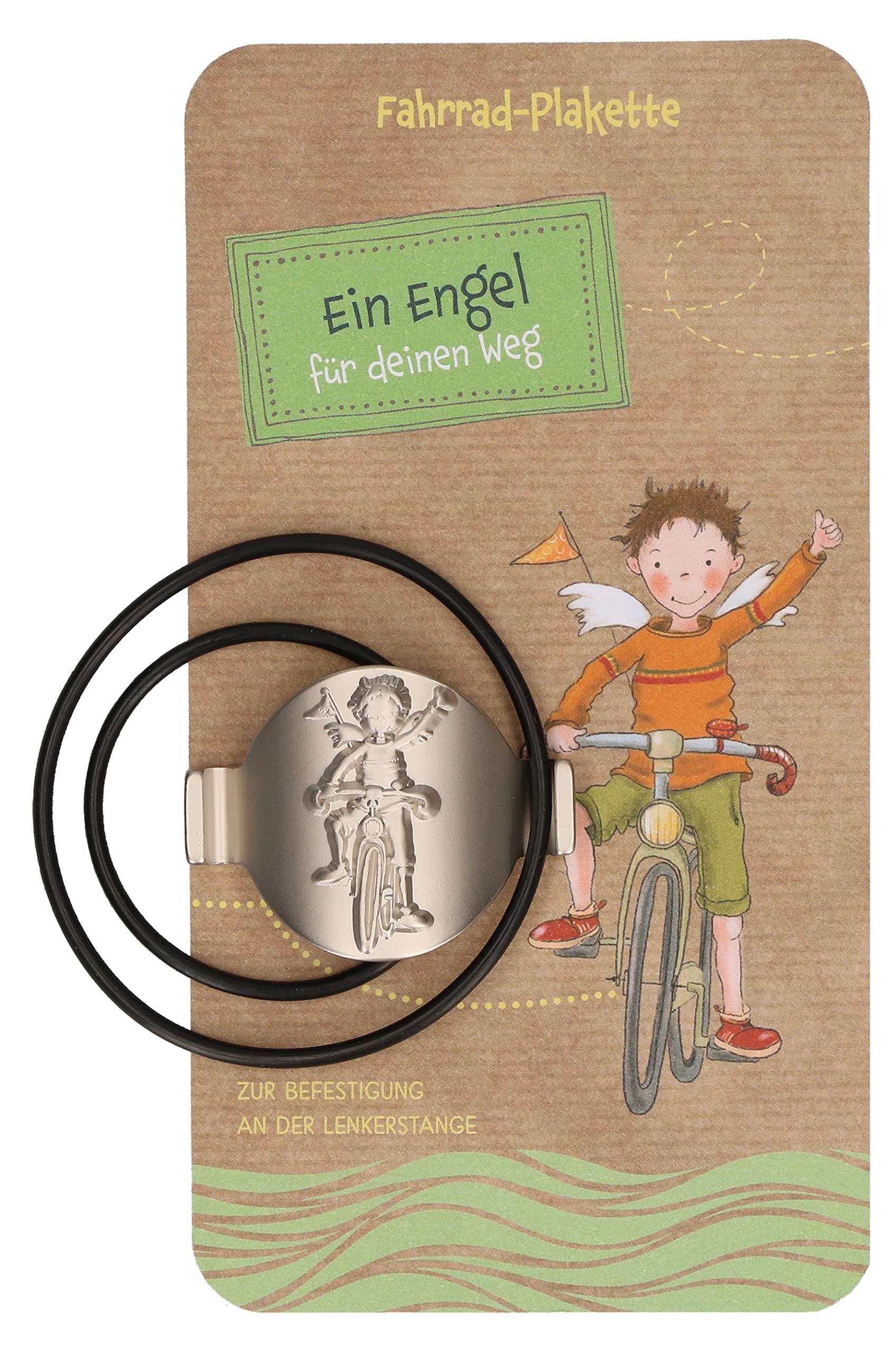 Butzon & Bercker bicycle badge with guardian angel motif made of stainless metal with stretchable rubber ring - Ø 3 cm (ONE angel for your way)