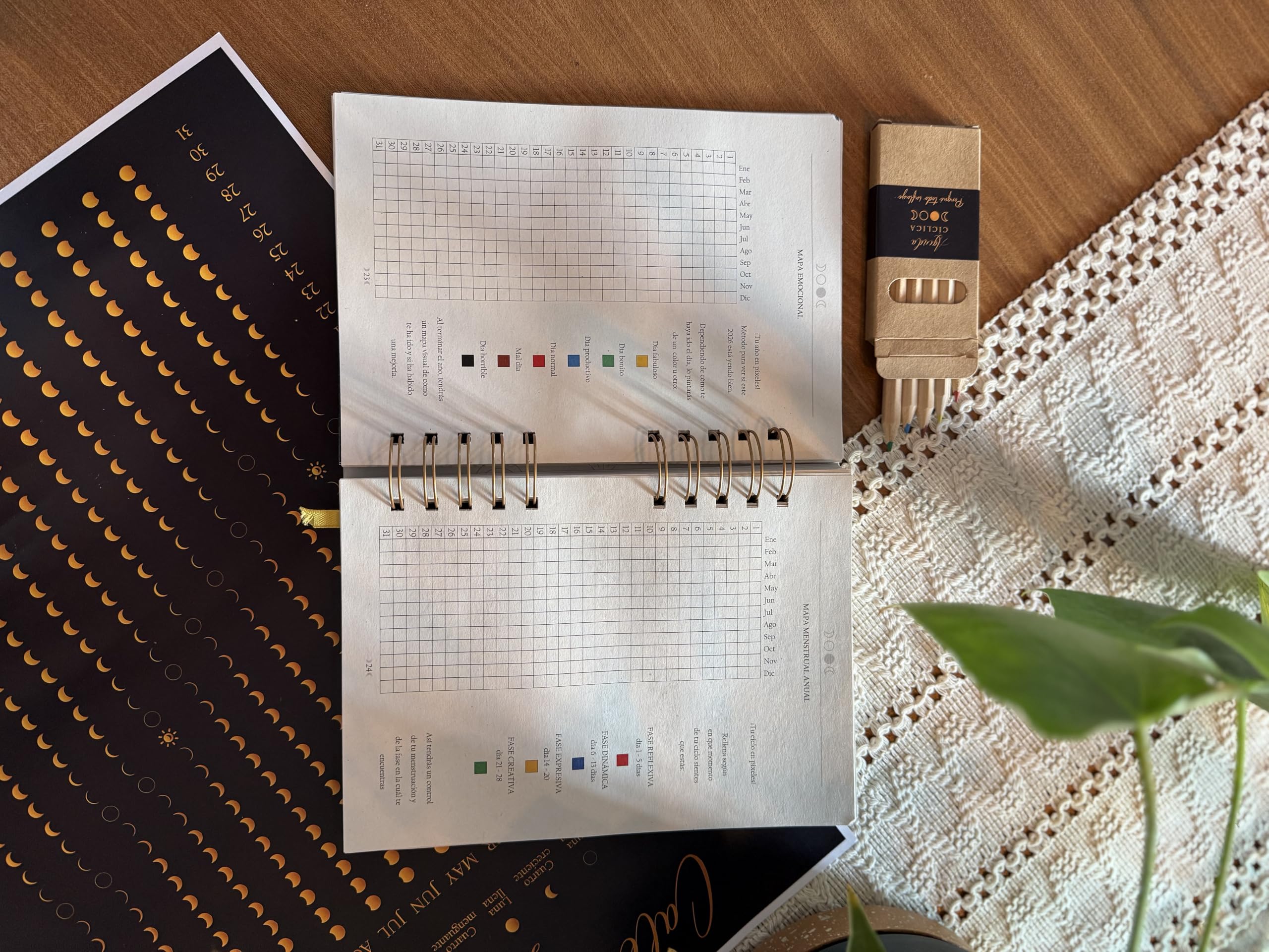 Pack Agenda Cíclica (Agenda, calendario anual, calendario lunar, taza, lapices, vela)