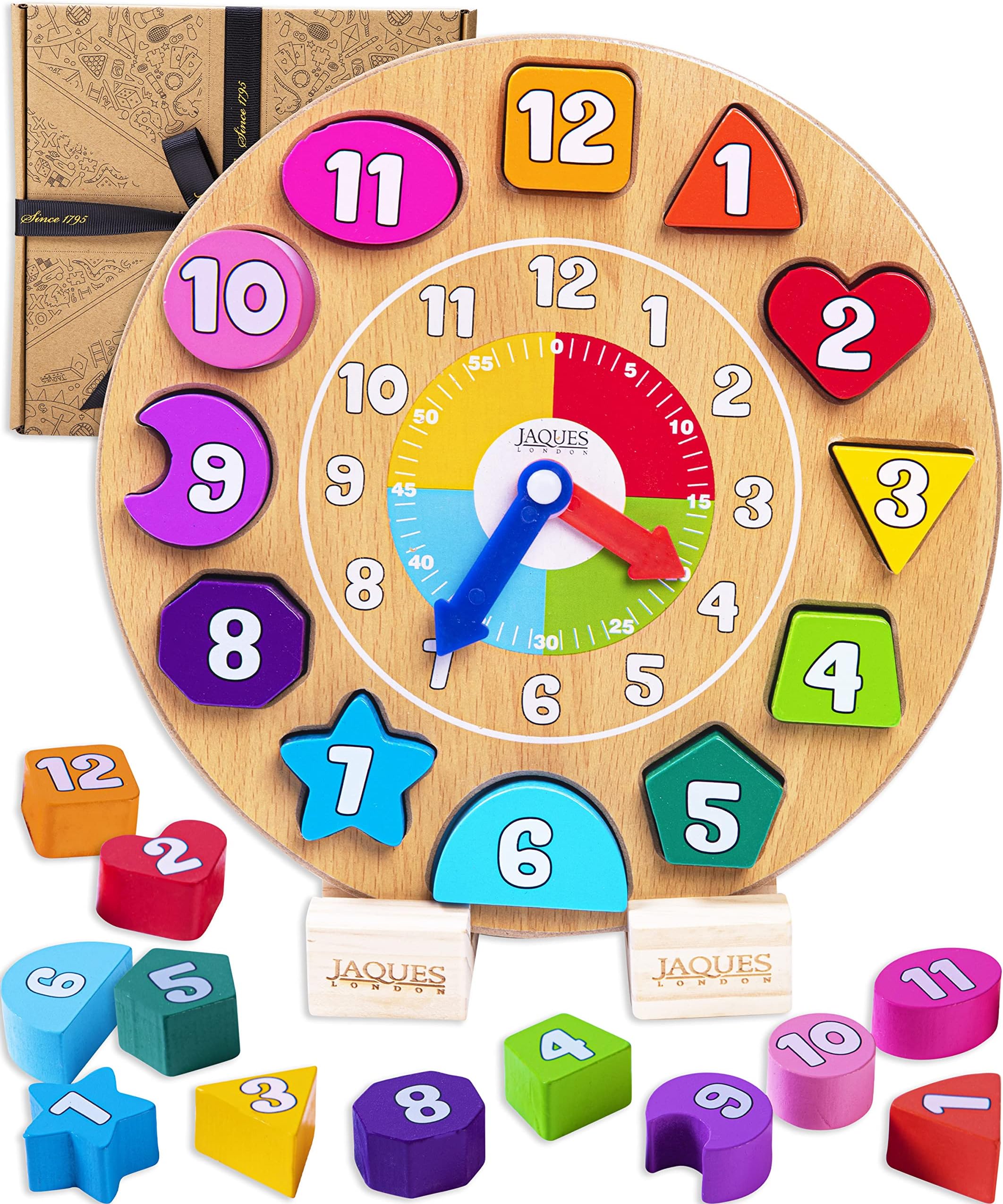 Jaques of LondonWooden Learning Clock | Wooden Toy Learning Clock | Perfect Toy from 1 2 3 Years | Have Fun Learning with Montessori Toy | Since 1795