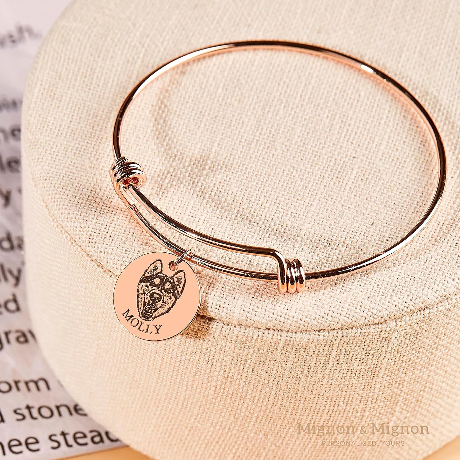 MignonandMignon Personalized Pet Portrait Bracelet Dog Mom Pet Memorial Jewelry Personalized Bracelet for Women Custom Gift for CatMom - ABR-LC-AP