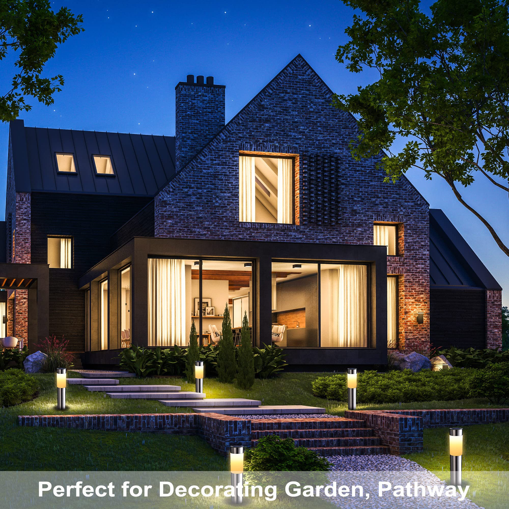 Joomer Luci Solari del Giardino, 4 PZ LED Bianco Caldo Luci Solari per il Giardino, Impermeabile Automatico Luci Solari Esterno, per l'iarda, Paesaggio, Prato, Patio, Percorso e Strada Privata