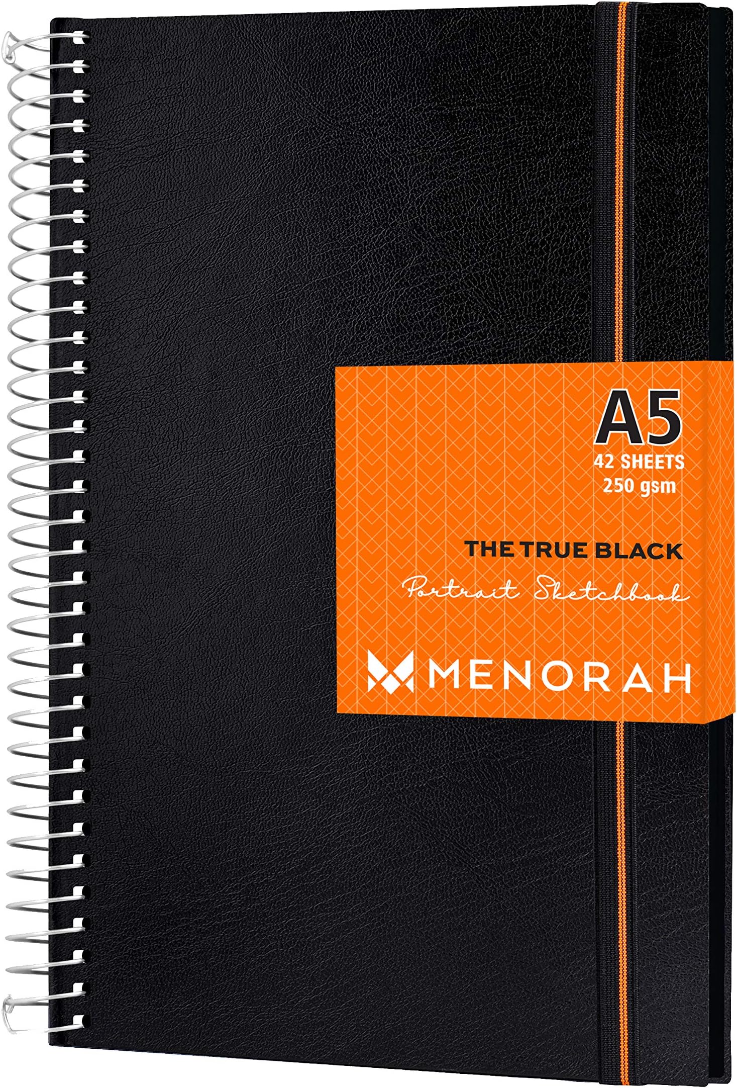 MENORAH–A5 Black Sketchbook-The True Black Sketch Book for Artist-250 GSM-Metal Spiral Bound Drawing Book-(84 Pages/42 Sheets) - (Size 21.0 x 14.8 cm) Notebook Journal (Sketchbook-Portrait)