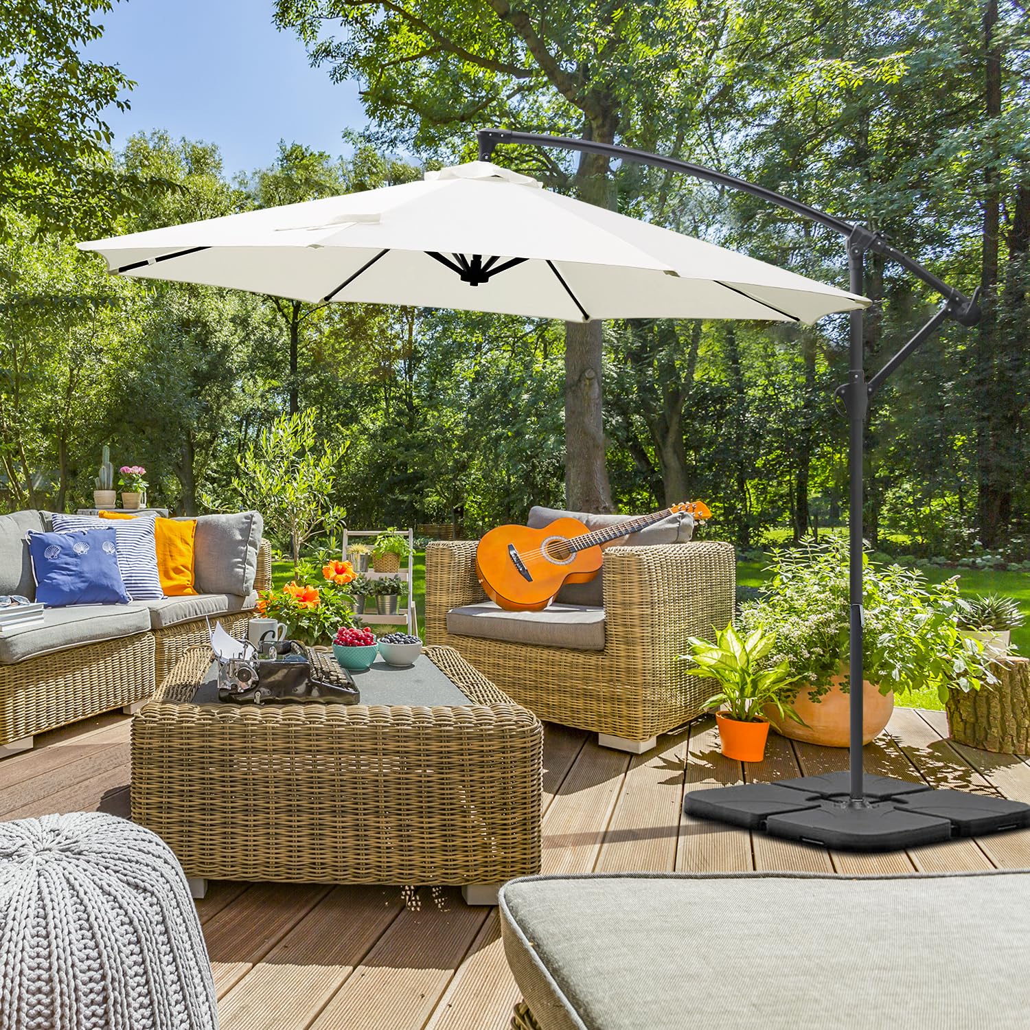 Sekey Ampelschirm 300 cm Sonnenschirm mit Kurbel Gartenschirm Kurbelschirm mit Kurbelvorrichtung UV50+ Sonnenschutz Robust und Stabil für den Garten Dunkelgrau