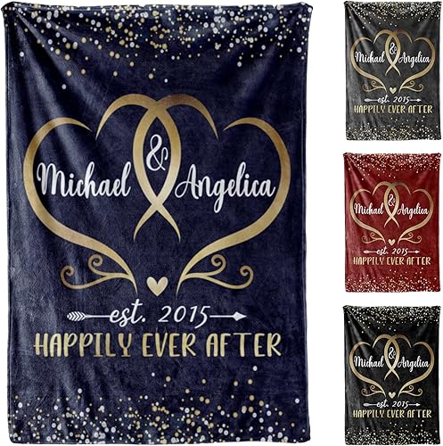 Manta personalizada Happily Ever After, manta personalizada con corazón de pareja, para esposa, esposo en cumpleaños, día de San Valentín,