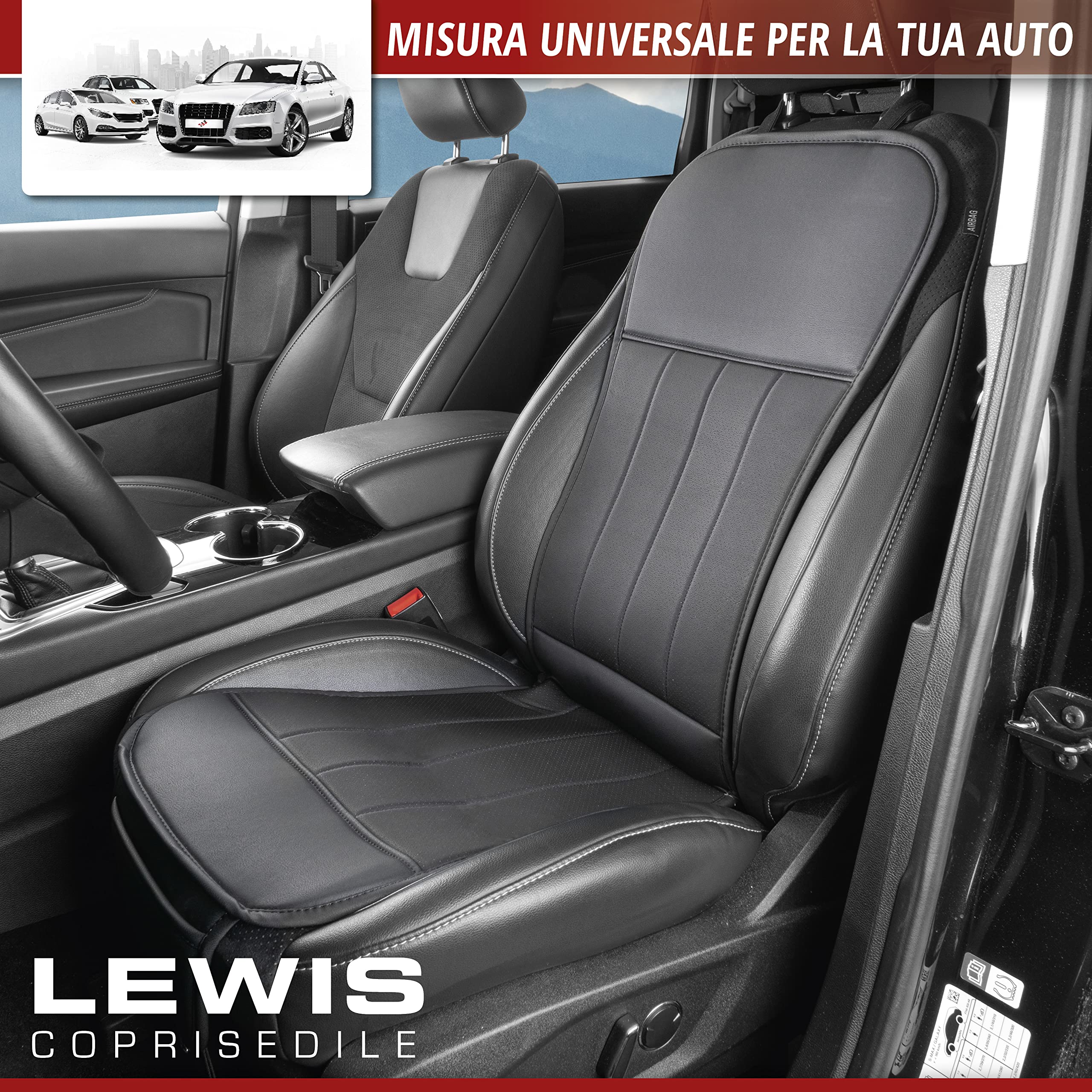 Walser coprisedile auto Lewis, coprisedile auto universale nero, rivestimento veicolo, protettore sedili anteriori, rivestimento veicolo, copertura camion