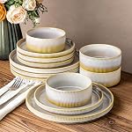 TheTerra Ceramic Dinnerware Sets for 4, 12 Pieces Porcelain Lightweight Plates and Bowls Sets, Scratch Resistant Dish Set, Oven & Microwave & Dishwasher Safe, Bright White