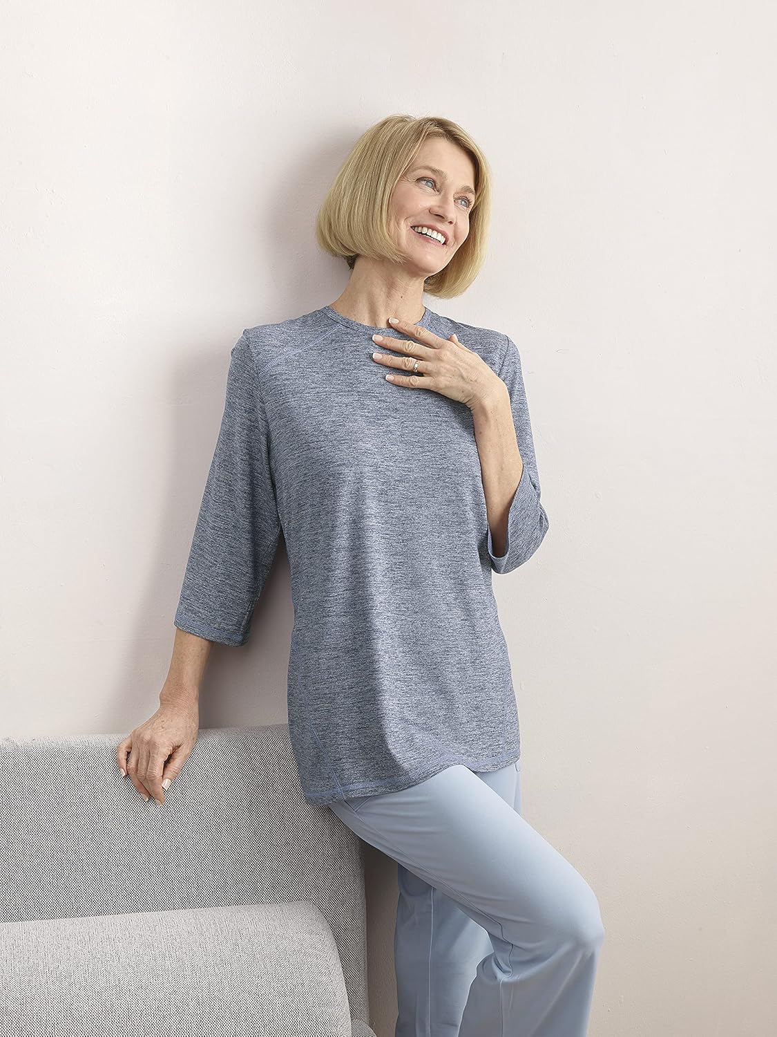 Women’s Open Back Adaptive Active Crew Neck Top for Seniors - 3/4 Long Sleeve Shirt - Image 2