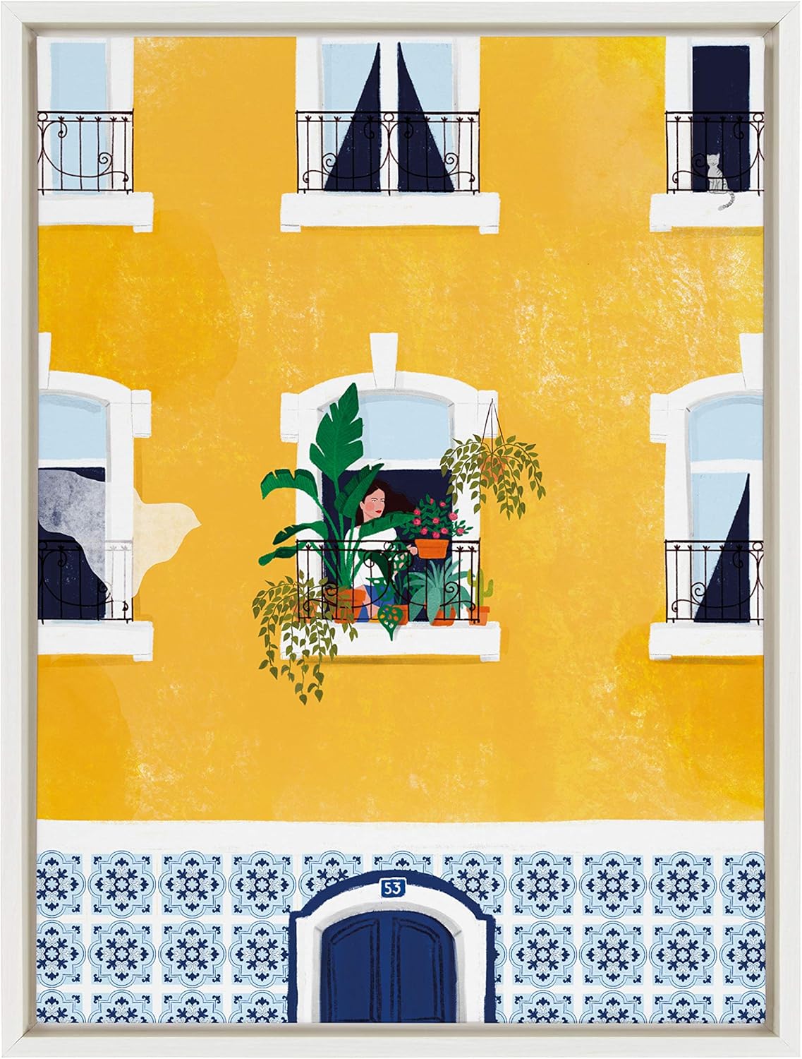 Kate and Laurel Sylvie Lisbon Framed Canvas Wall Art by Maja Tomljanovic, 18x24 White, Colorful Feminine Art Decor