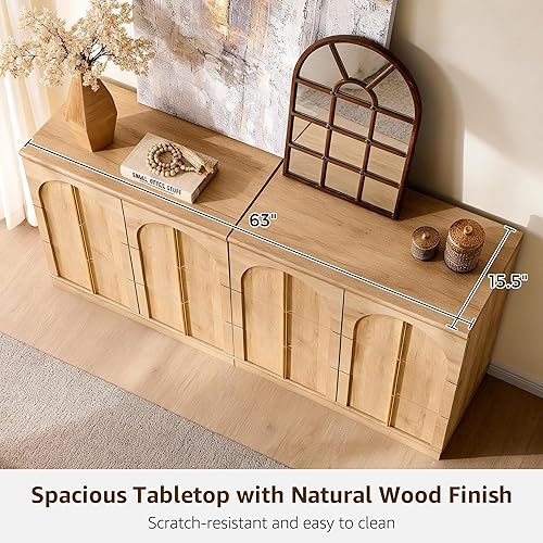 Vista 5 de ACCOHOHO Armario buffet con almacenamiento y puertas arqueadas, aparador de madera de 31.5 pulgadas con estante ajustable, modernas mesas de café