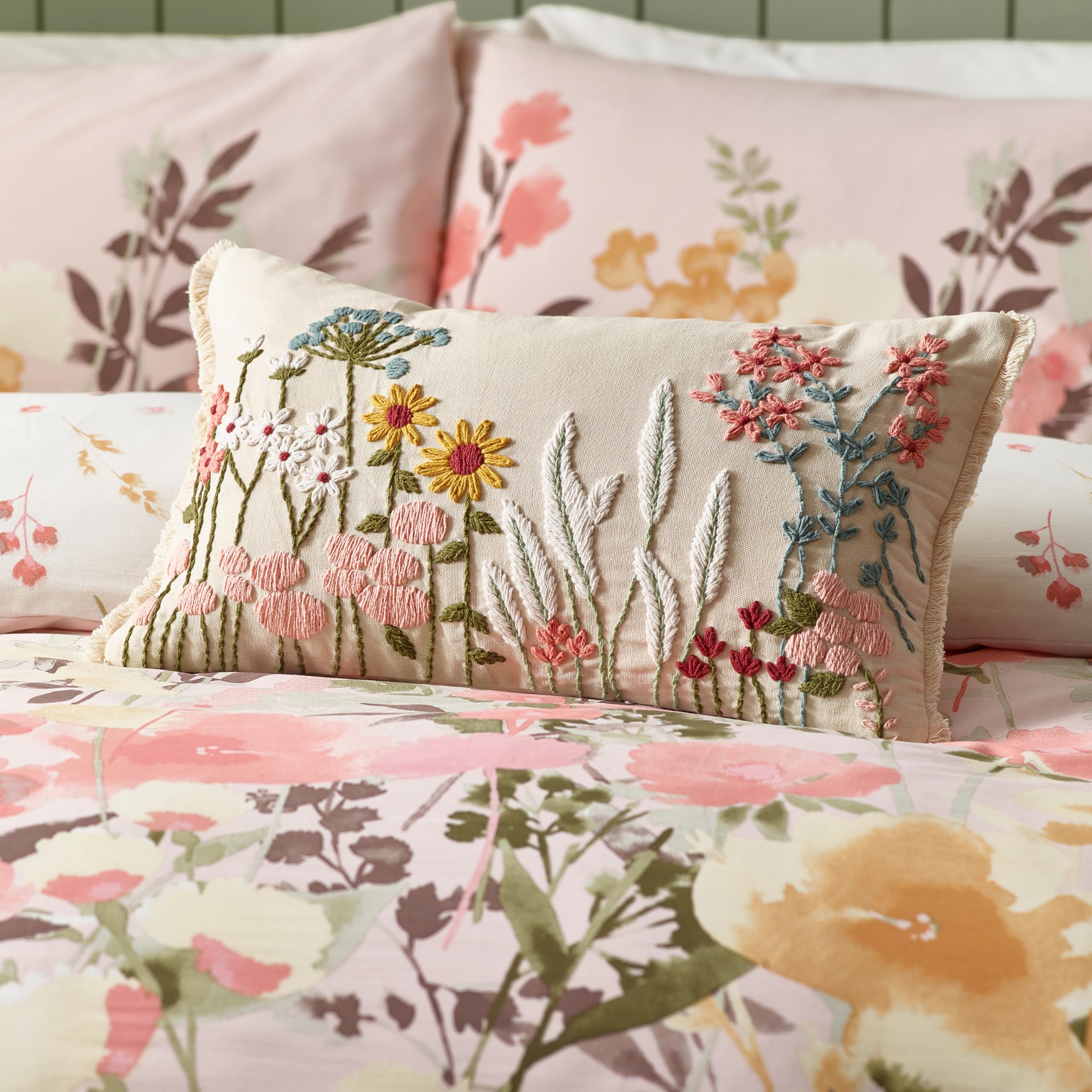 Catherine Lansfield  Beige Countryside Floral Embellished Cushion, Sports Direct