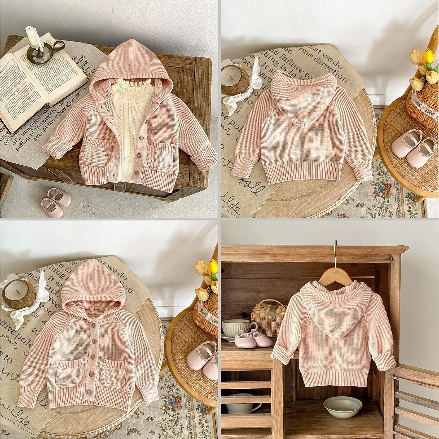 Curipeer Baby Girls Knit Hooded Cardigan Sweater - Image 4