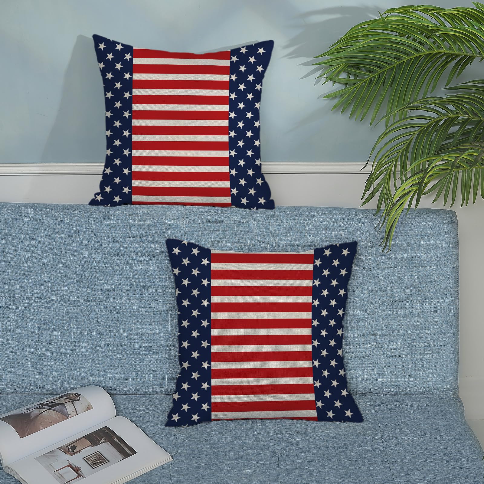 4th of July Pillow Covers 20x20 Red Stripes Blue White Patriotic Stars Outdoor Decor Throw Pillows for Couch Independence Day Memory Day Pillowcase Decorative Cushion Case for Sofa Bed Set of 2 2